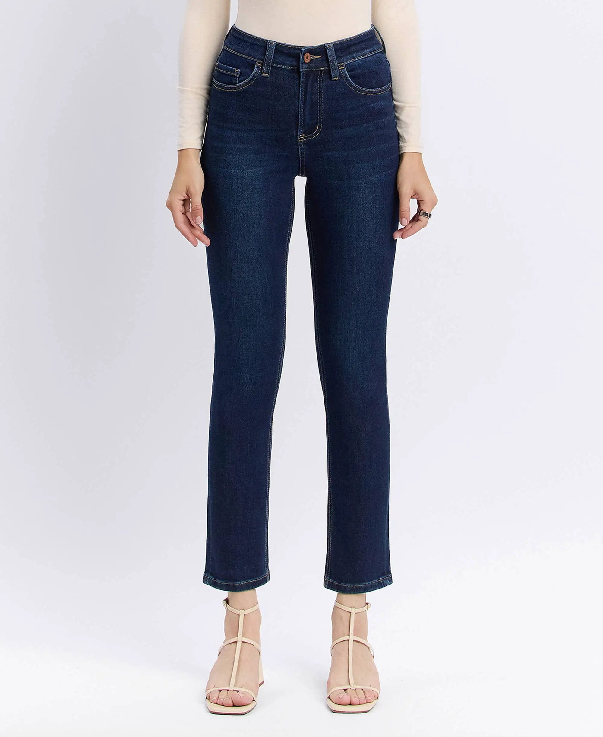 VERVET by FLYING MONKEY VERVET High Rise Ankle Slim Straight Jeans - Jeans
