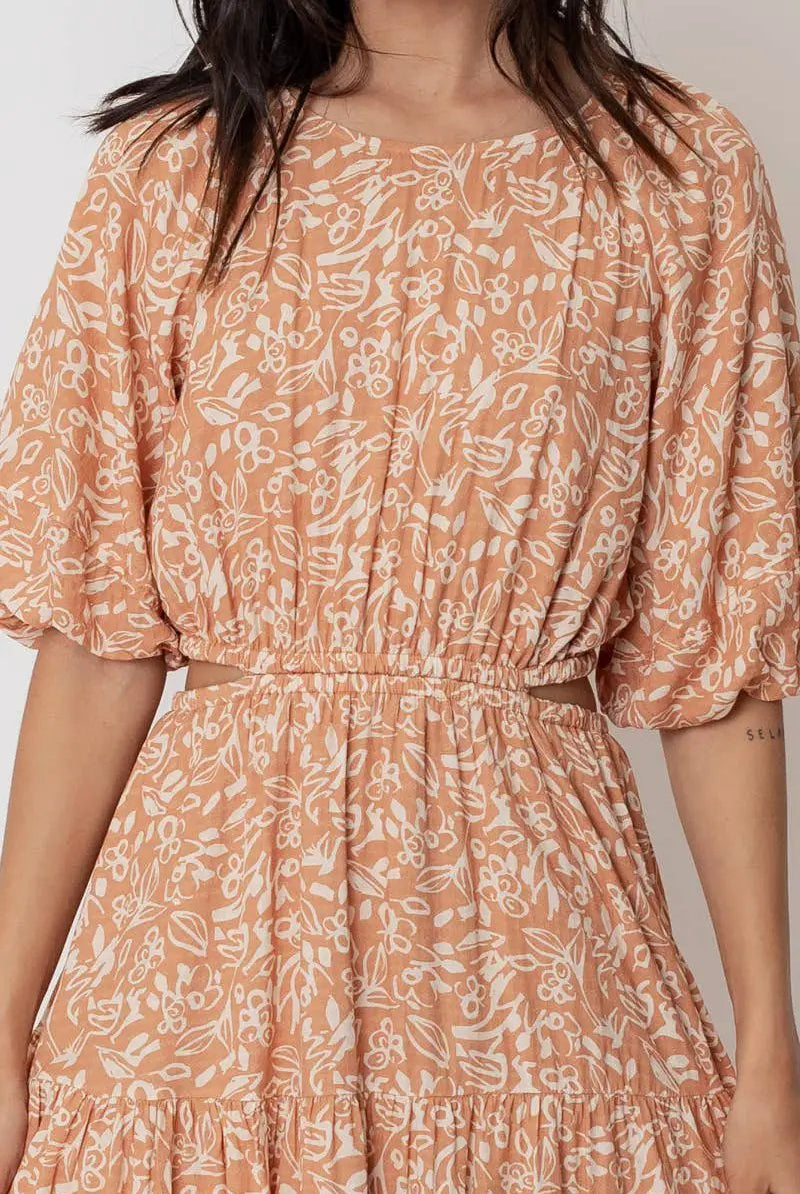 En Crème En Crème Light Brown Balloon Sleeve Mini Dress with Back Buttons - Dresses Balloon sleeve mini dress