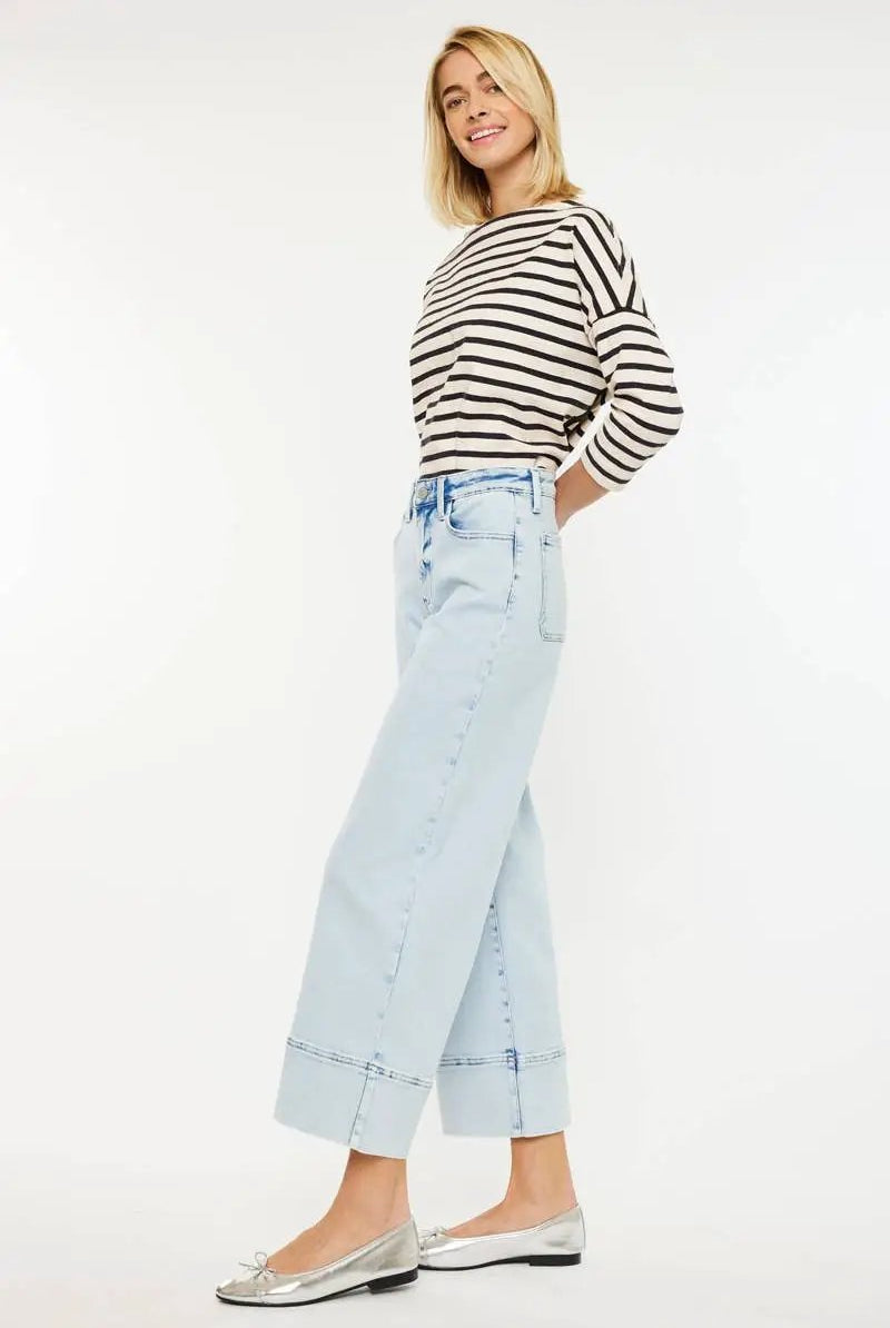 KanCan KanCan Kassie High Rise Cropped Wide Leg Acid Wash Denim Jeans - Jeans KANCAN JEANS
