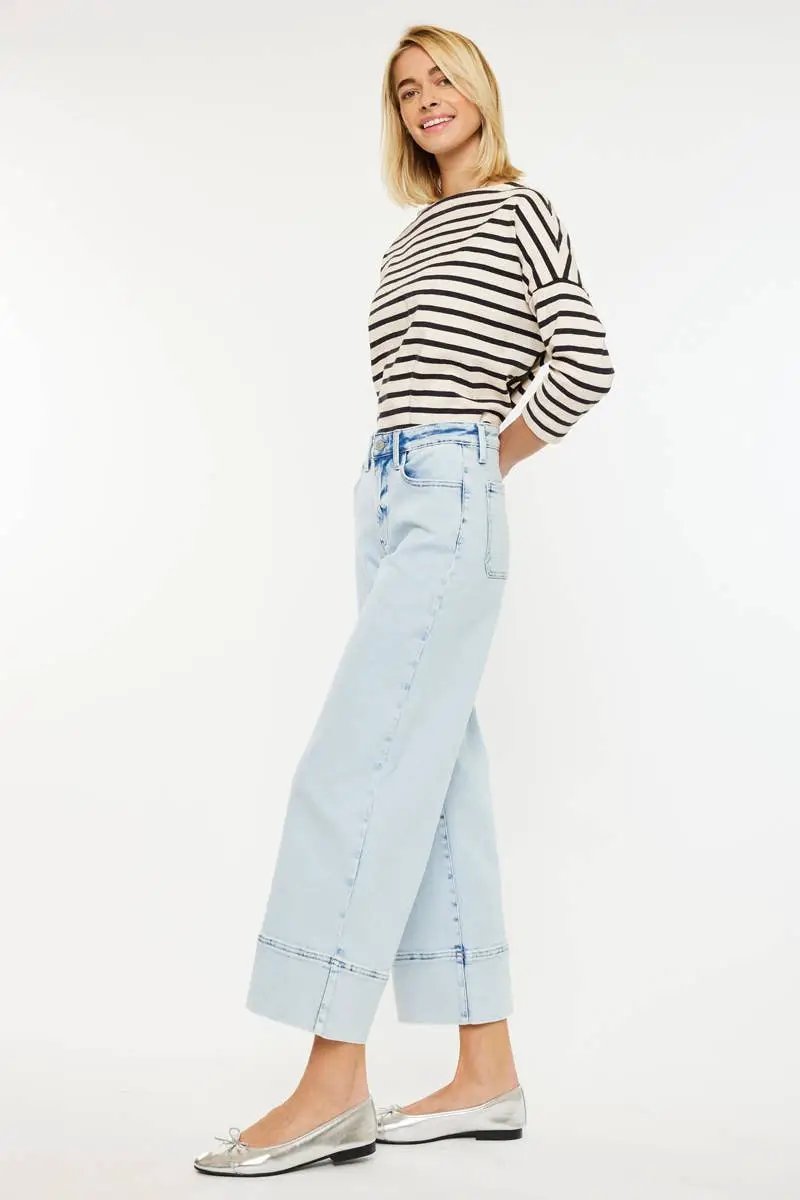 KanCan KanCan Kassie High Rise Cropped Wide Leg Acid Wash Denim Jeans - Jeans KANCAN JEANS