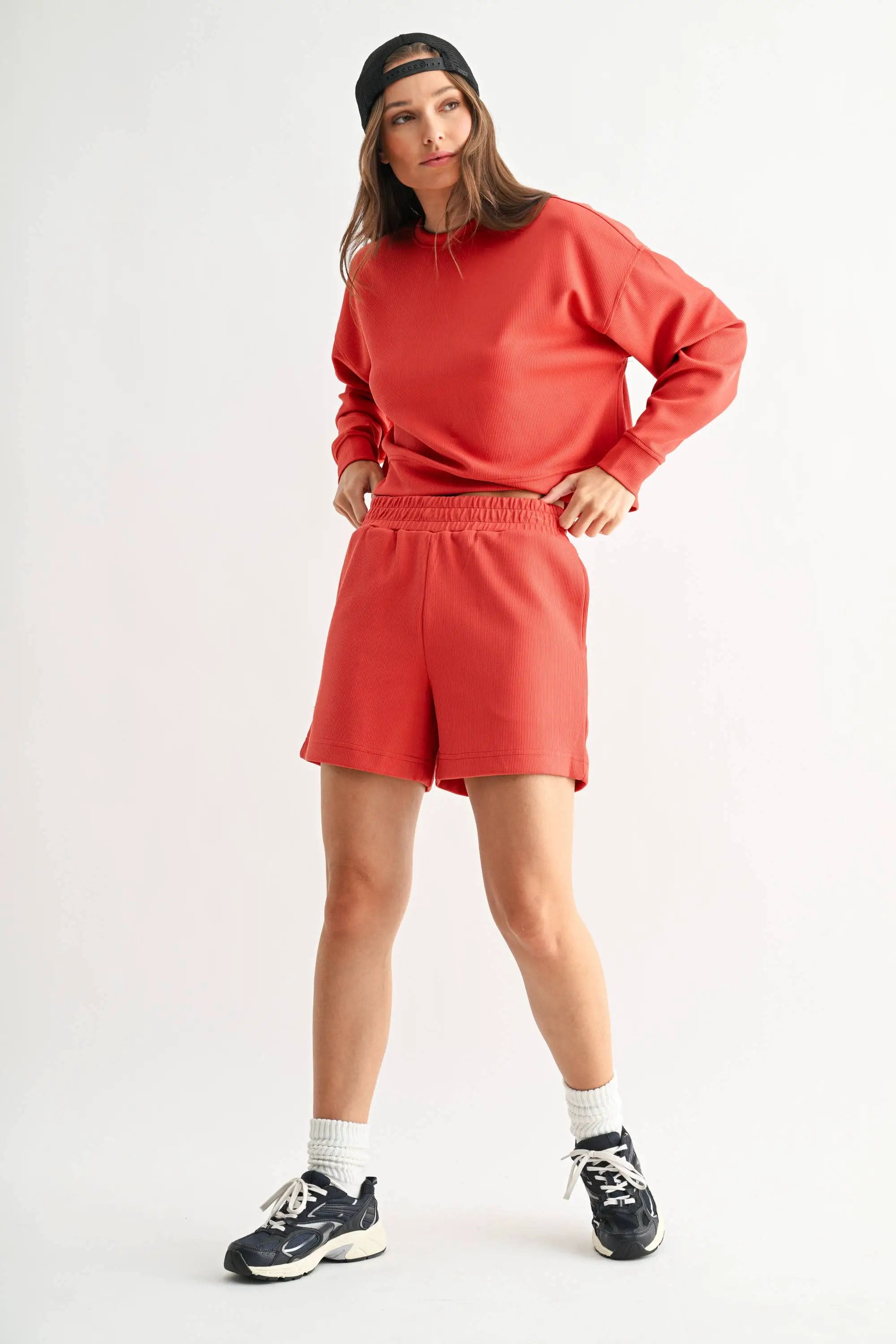 Mono B Mono B - Luxe Sand Wash Rib Sweater in Blushed Brick - Sweaters Mono B - Luxe Sand Wash Rib Sweater