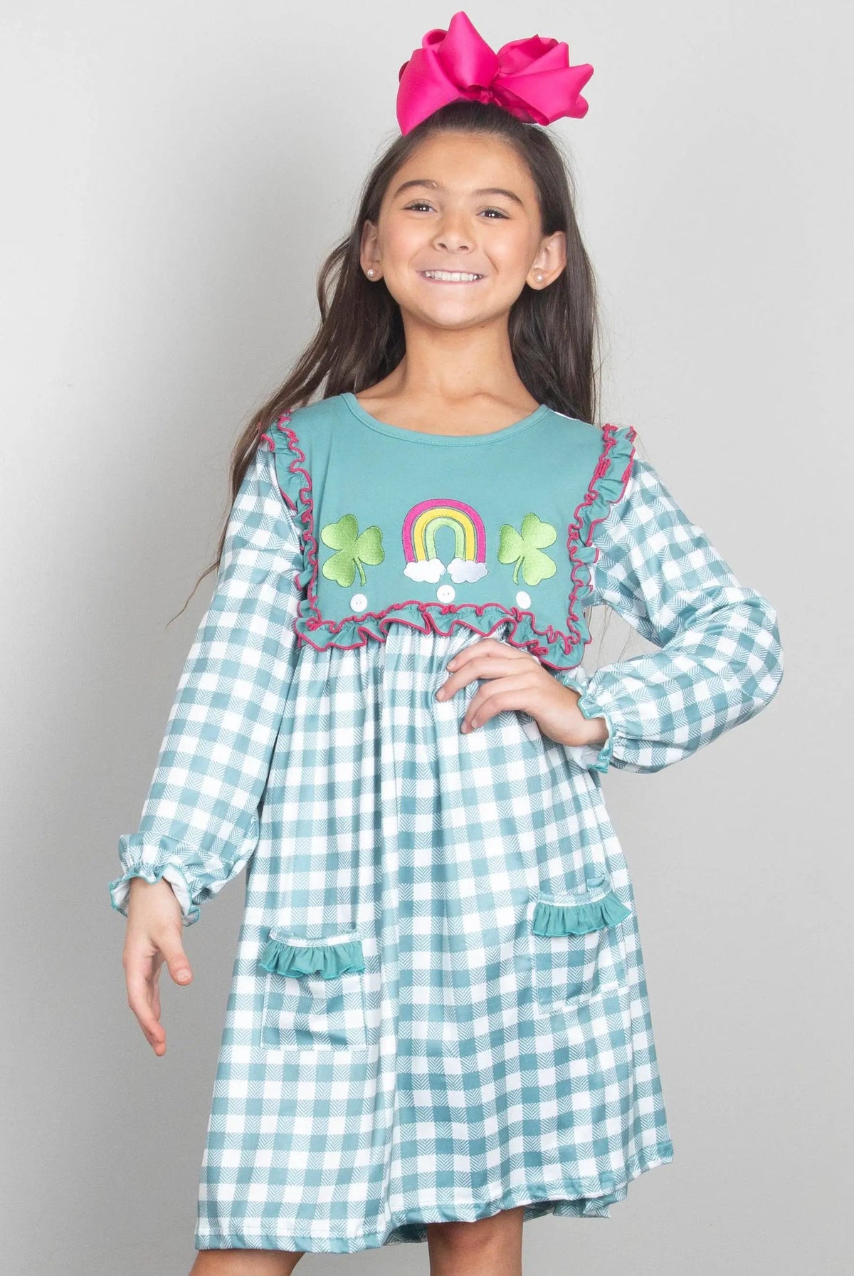 Marie Nicole Clothing Rainbow Clover Field Gingham Dress - Dresses