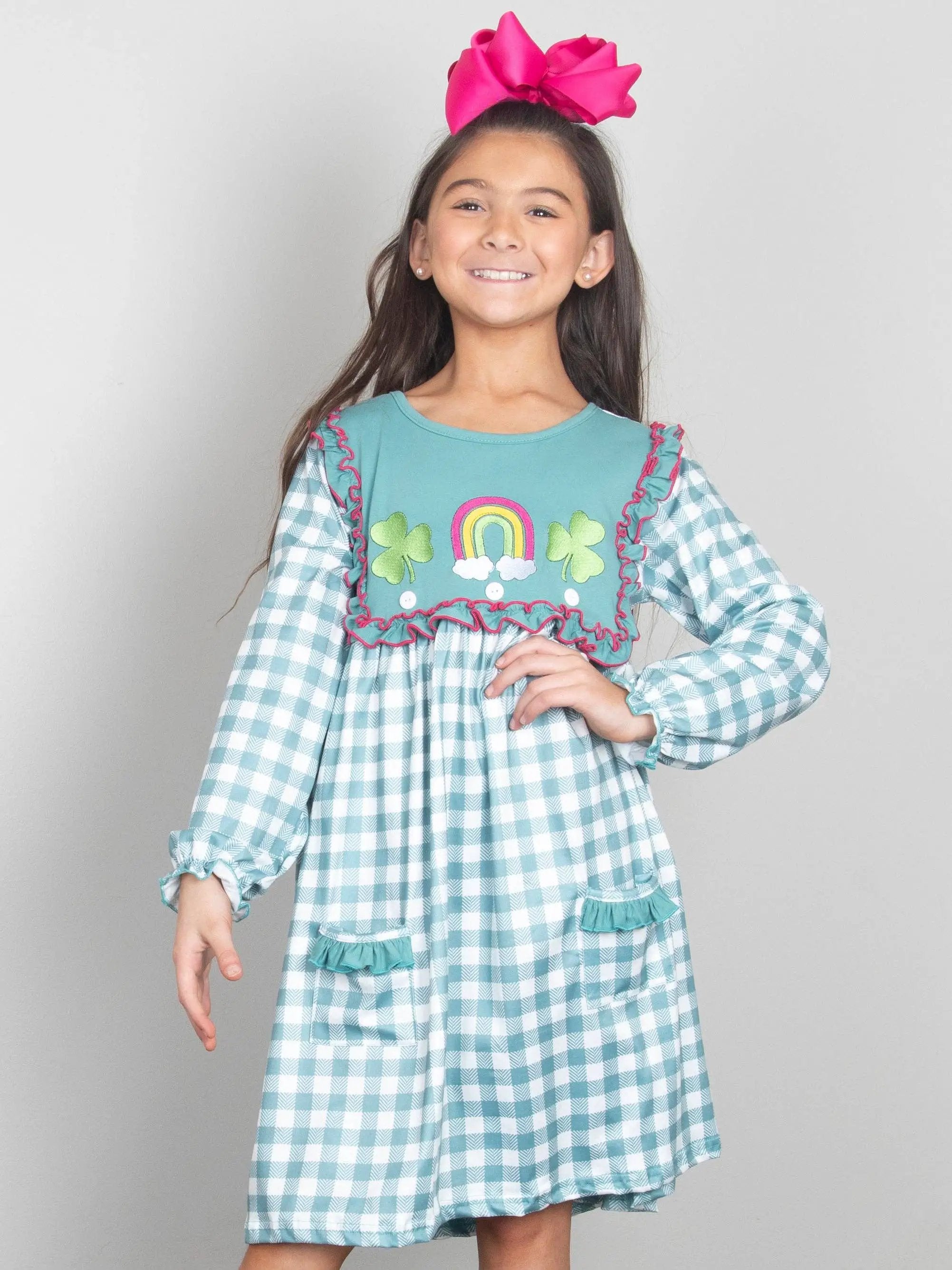 Marie Nicole Clothing Rainbow Clover Field Gingham Dress - Dresses