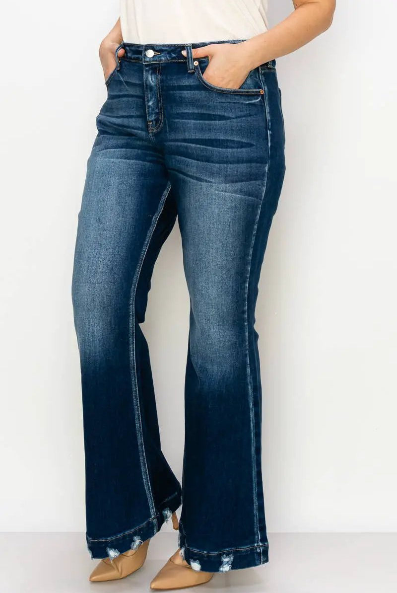 ARTEMIS VINTAGE Artemis Vintage Super Flare with Distressed Wide Hem Mid Rise Jeans PLUS - Jeans