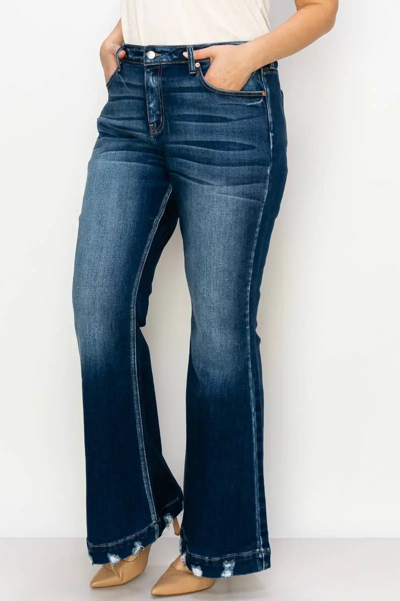 ARTEMIS VINTAGE Artemis Vintage Super Flare with Distressed Wide Hem Mid Rise Jeans PLUS - Jeans