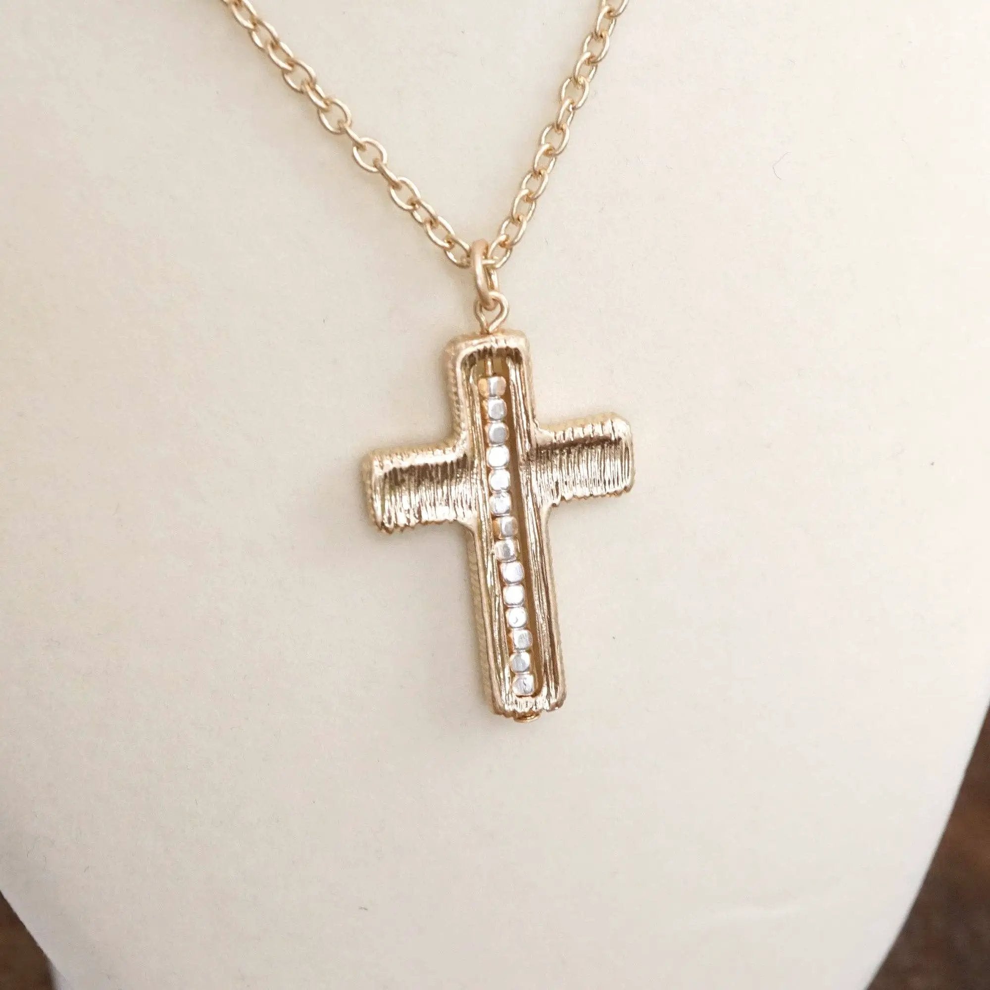 PennyLine inc The Dainty Beaded Cross Chain Necklace: Gold - Jewelry dainty cross chain necklace