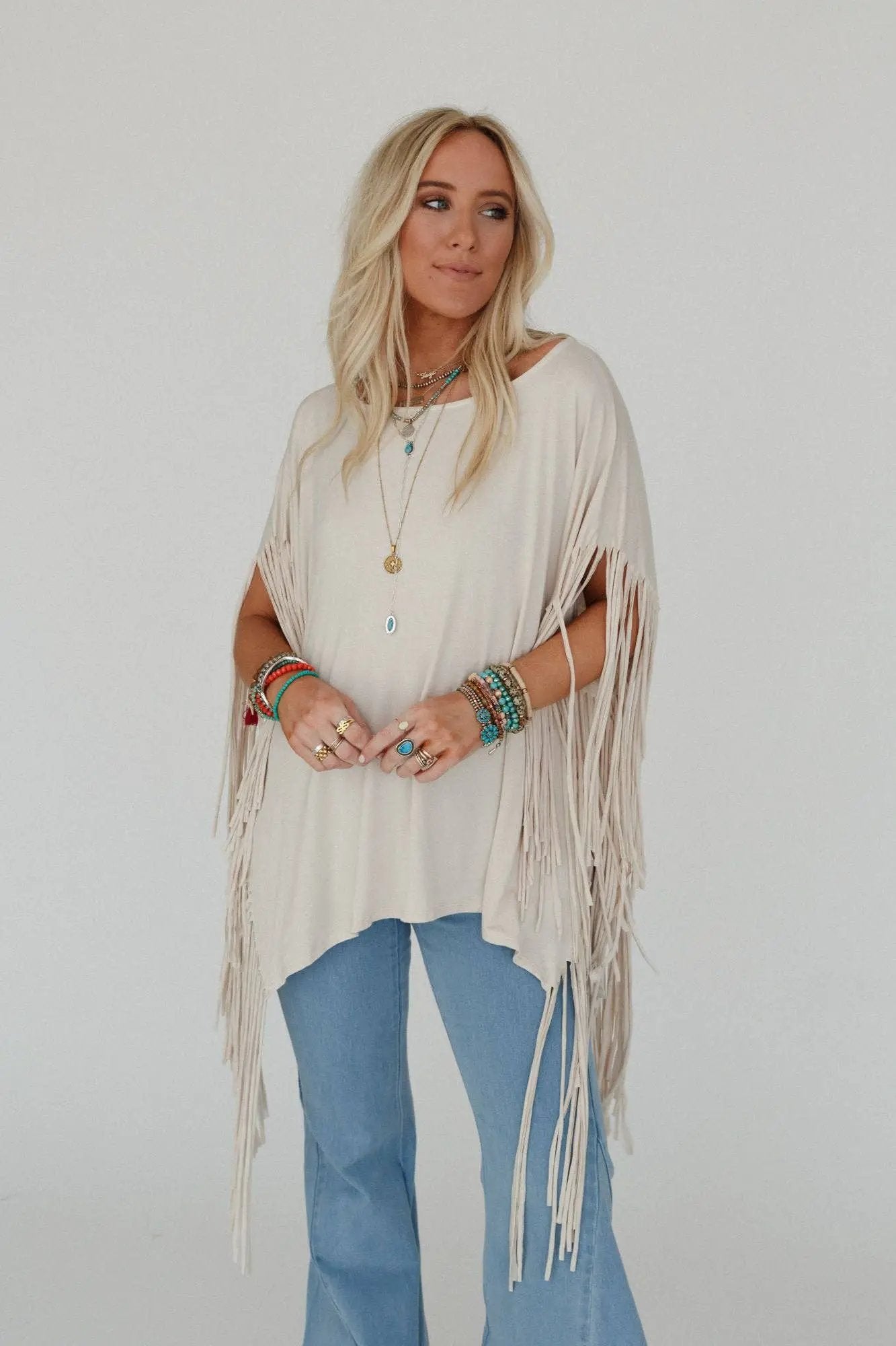 Three Bird Nest Three Bird Nest - Western Showstopper Fringe Top: Cream - Blouses tops-blouses