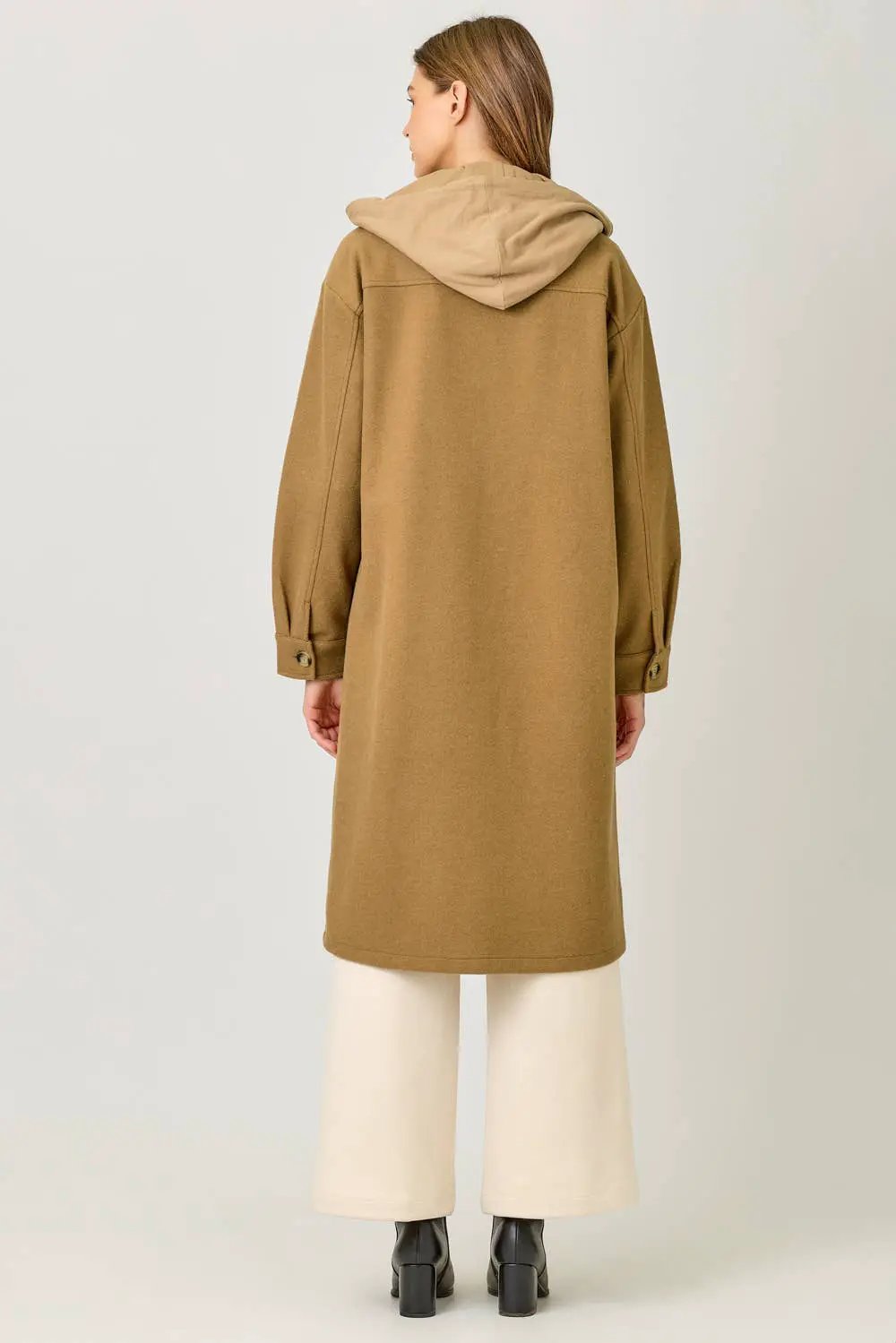 Mystree Mystree - Warm Sand Twofer Hoodie Long Coat - Overcoats