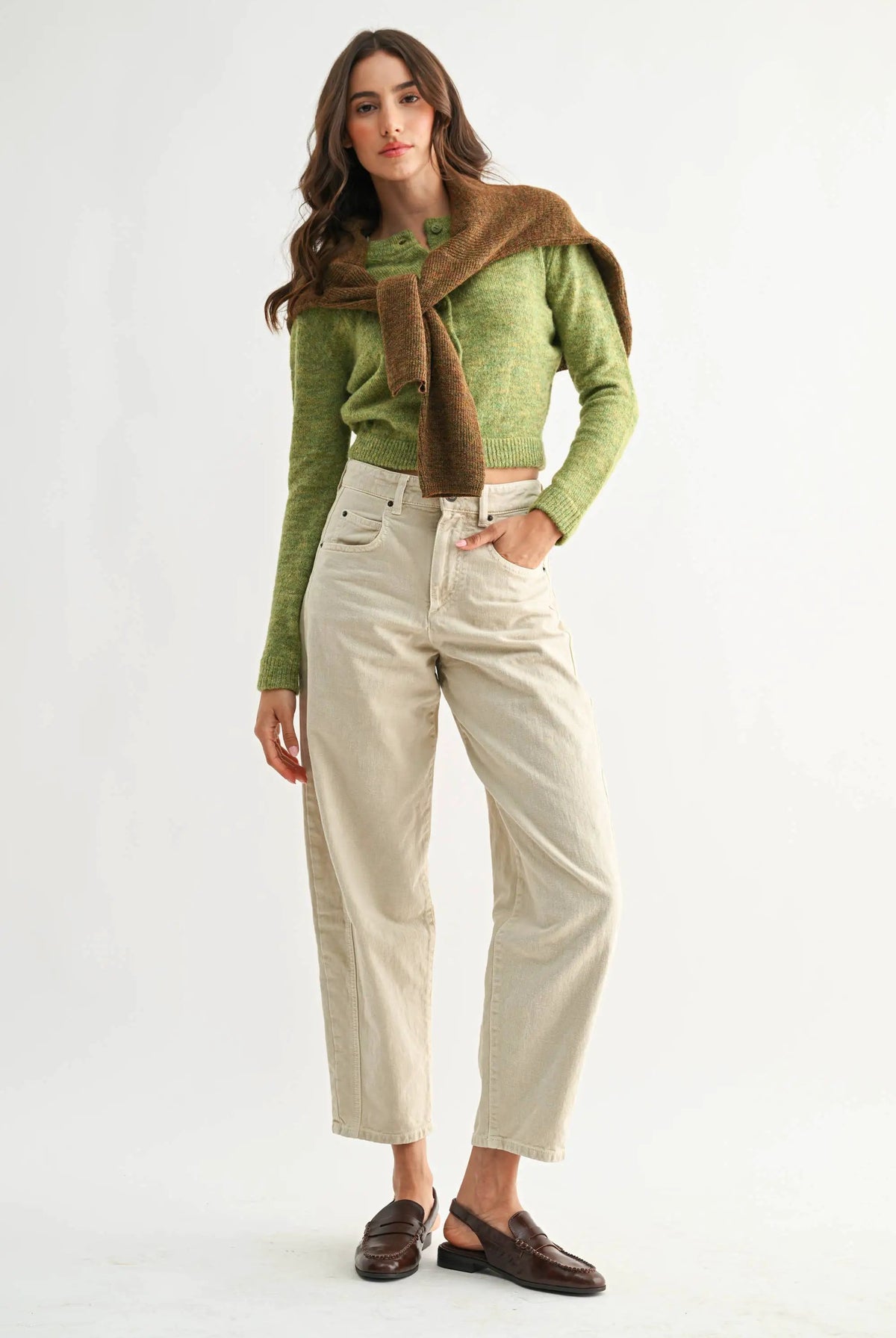 Camellia Camellia - CMW26544 ELEGANTLY CRAFTED KNIT WOOL CARDIGAN - : OLIVE / S-M-L (3-2-1) -