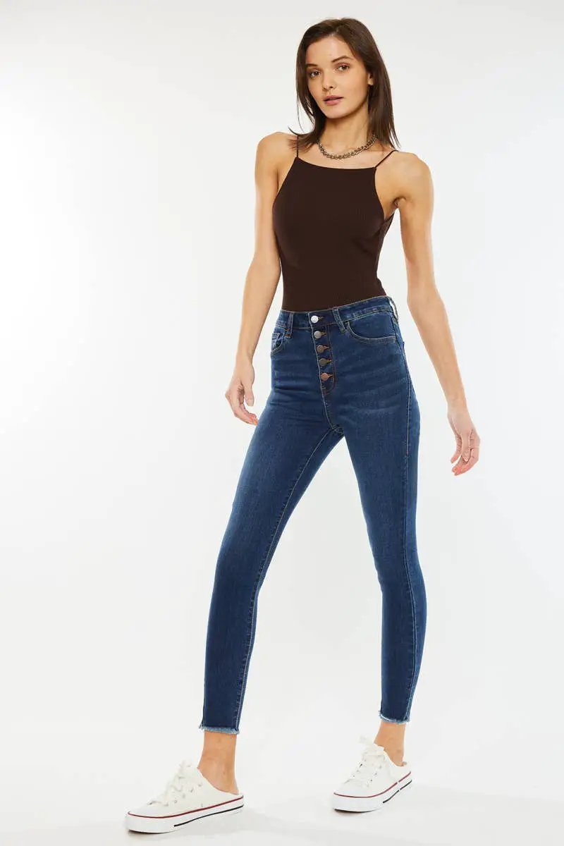 Nature Denim The High-Rise Button Fly Ankle Skinny - Dark Wash - Jeans