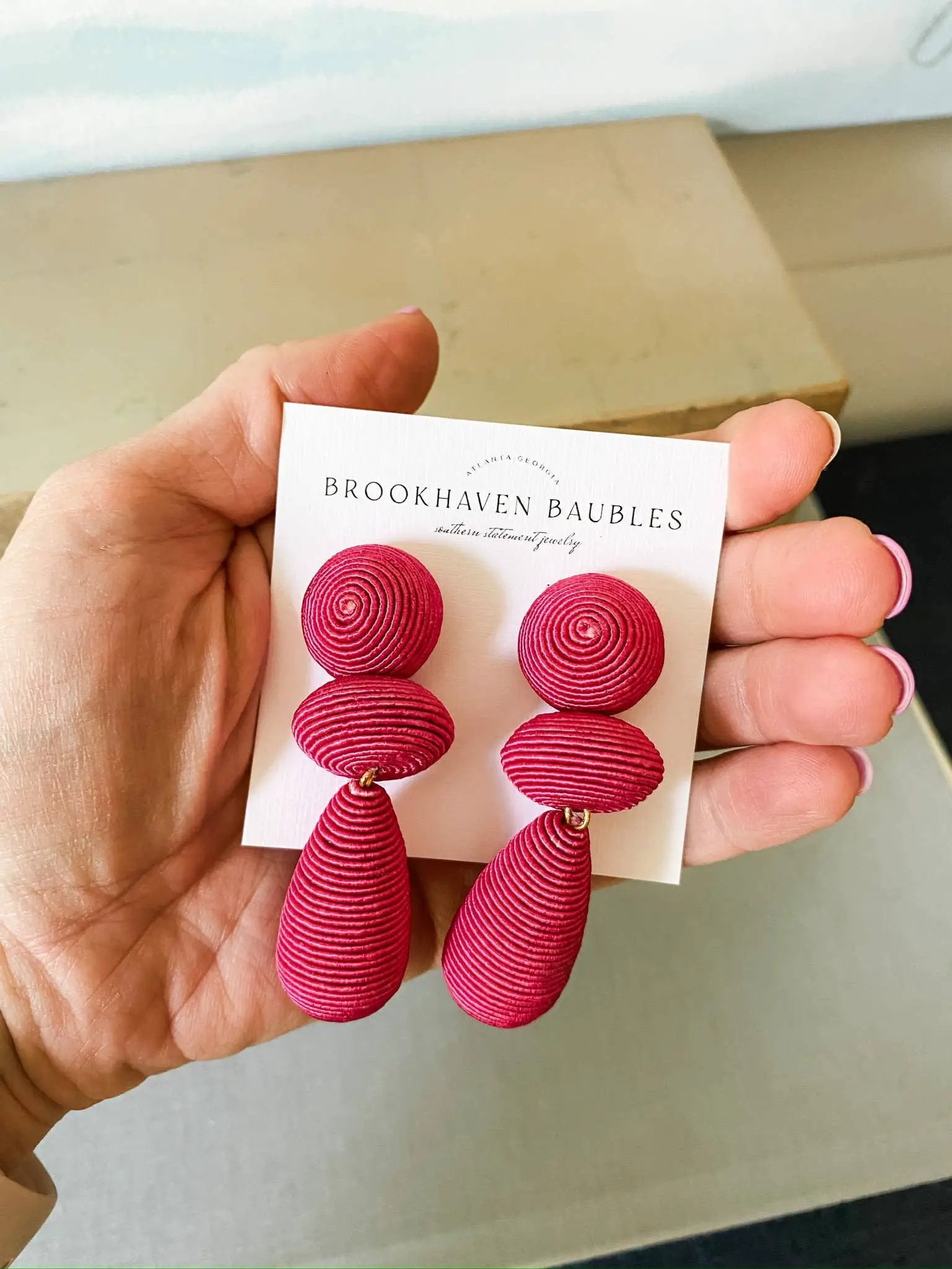Brookhaven Baubles Hot Pink Thread Wrapped Drop Statement Earrings - Earrings hot pink thread wrapped statement earrings