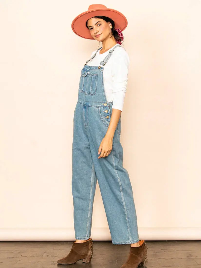 Elloh Collection Vintage Mom Fit Denim Overalls - One-Pieces