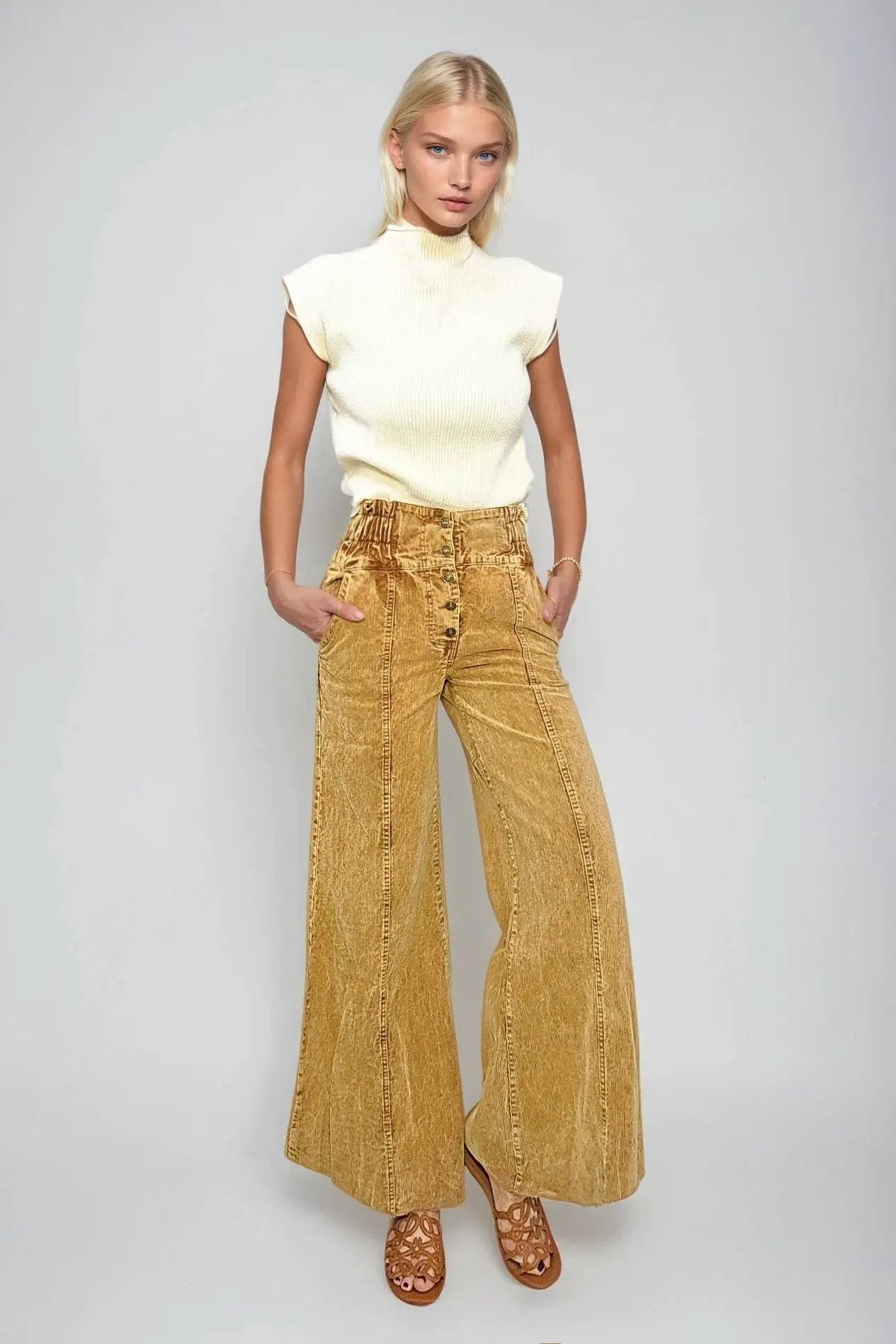 WISTERIA LANE Wisteria Lane - Distressed Corduroy Culotte Pants - Trousers
