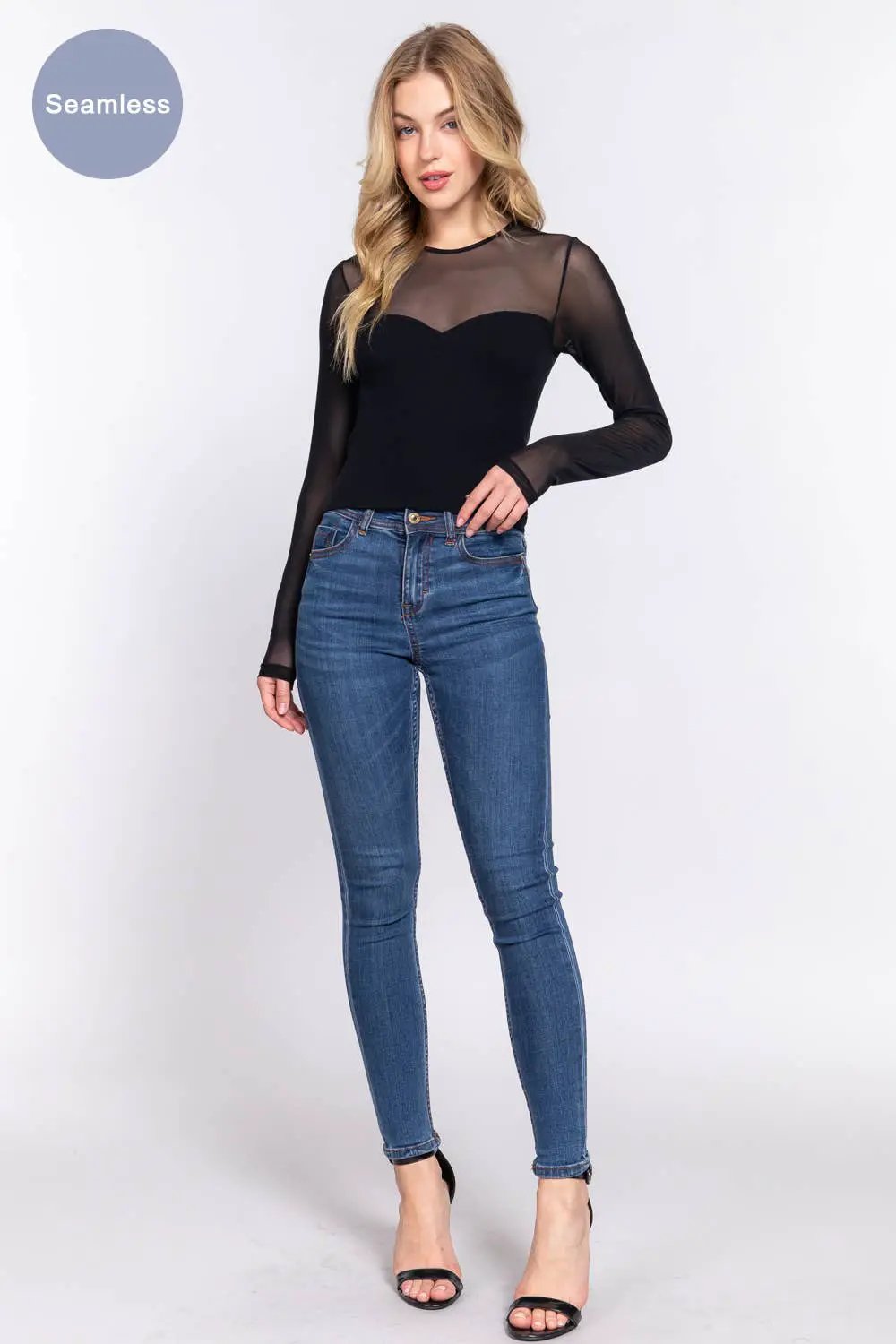 Active Basic | Active USA Sweetheart Illusion Black Mesh Top - Blouses