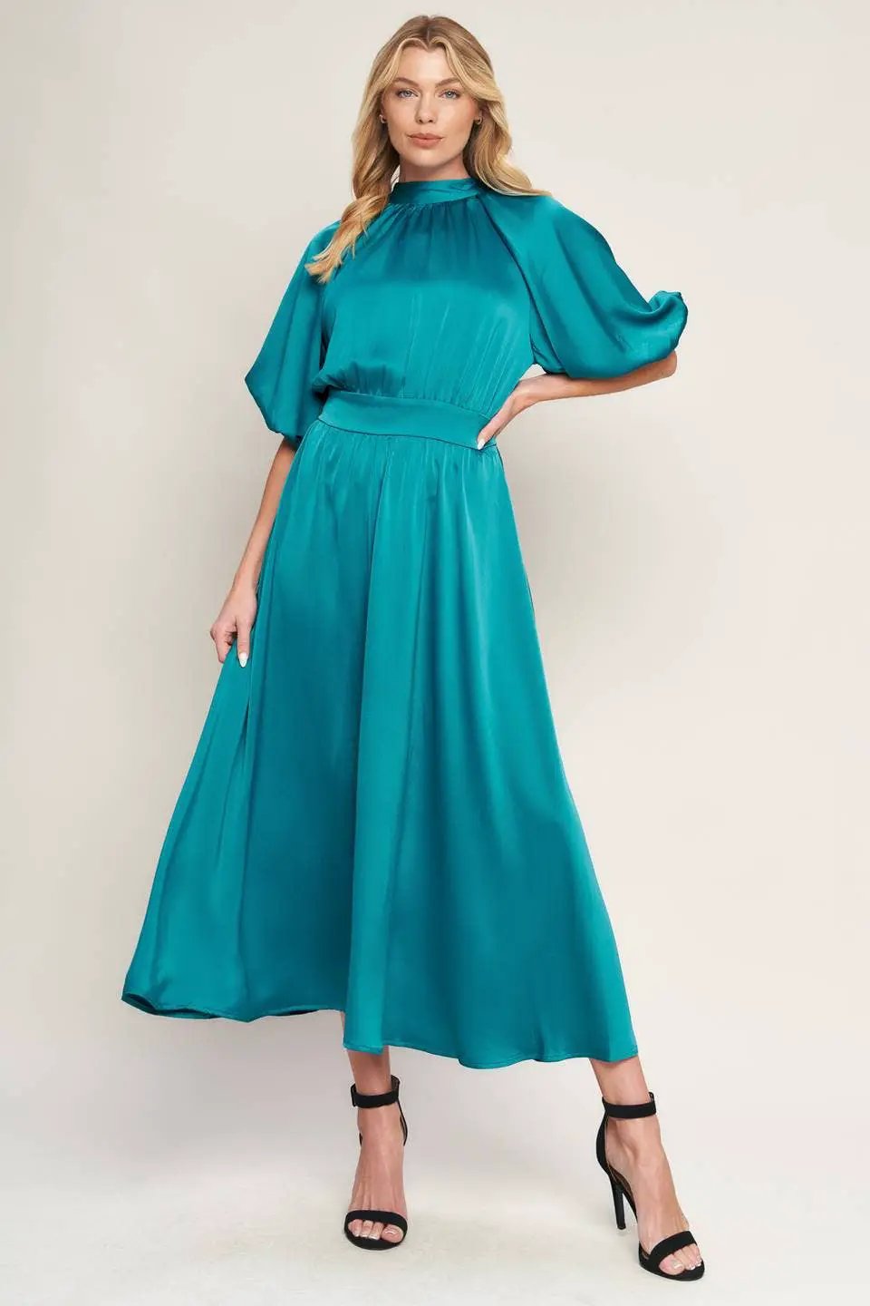 FLYING TOMATO The Emerald Aura Open Back Midi Dress - Dresses