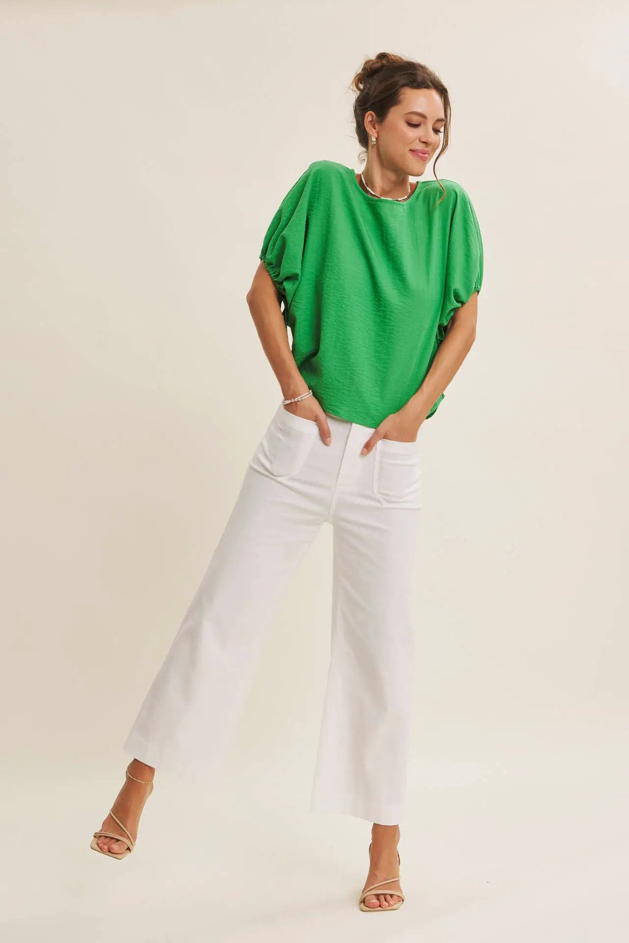 in february The Light & Lovely Dolman Blouse: Kelly Green - Blouses