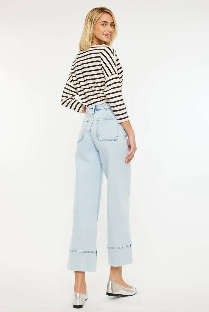 KanCan KanCan Kassie High Rise Cropped Wide Leg Acid Wash Denim Jeans - Jeans KANCAN JEANS