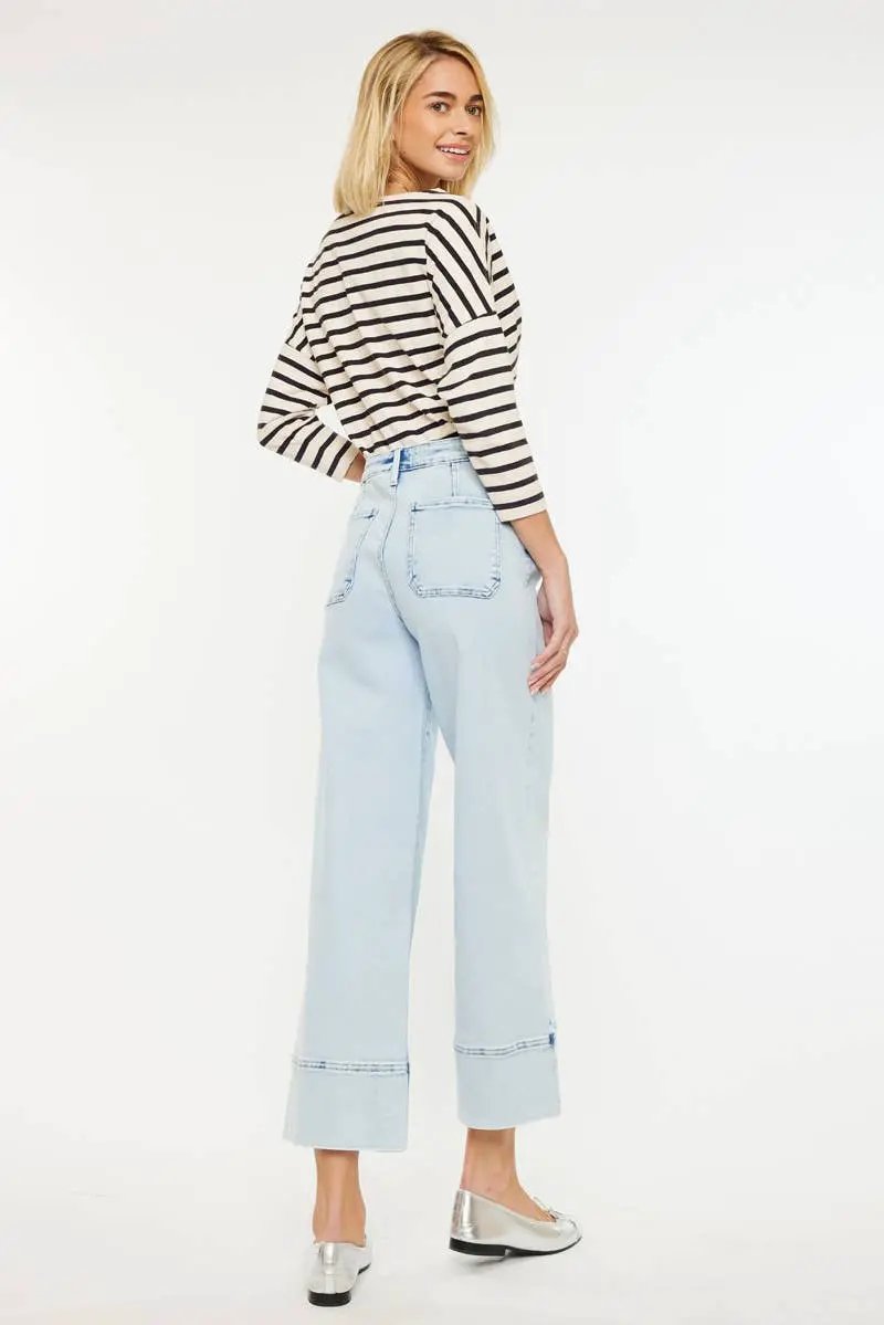 KanCan KanCan Kassie High Rise Cropped Wide Leg Acid Wash Denim Jeans - Jeans KANCAN JEANS