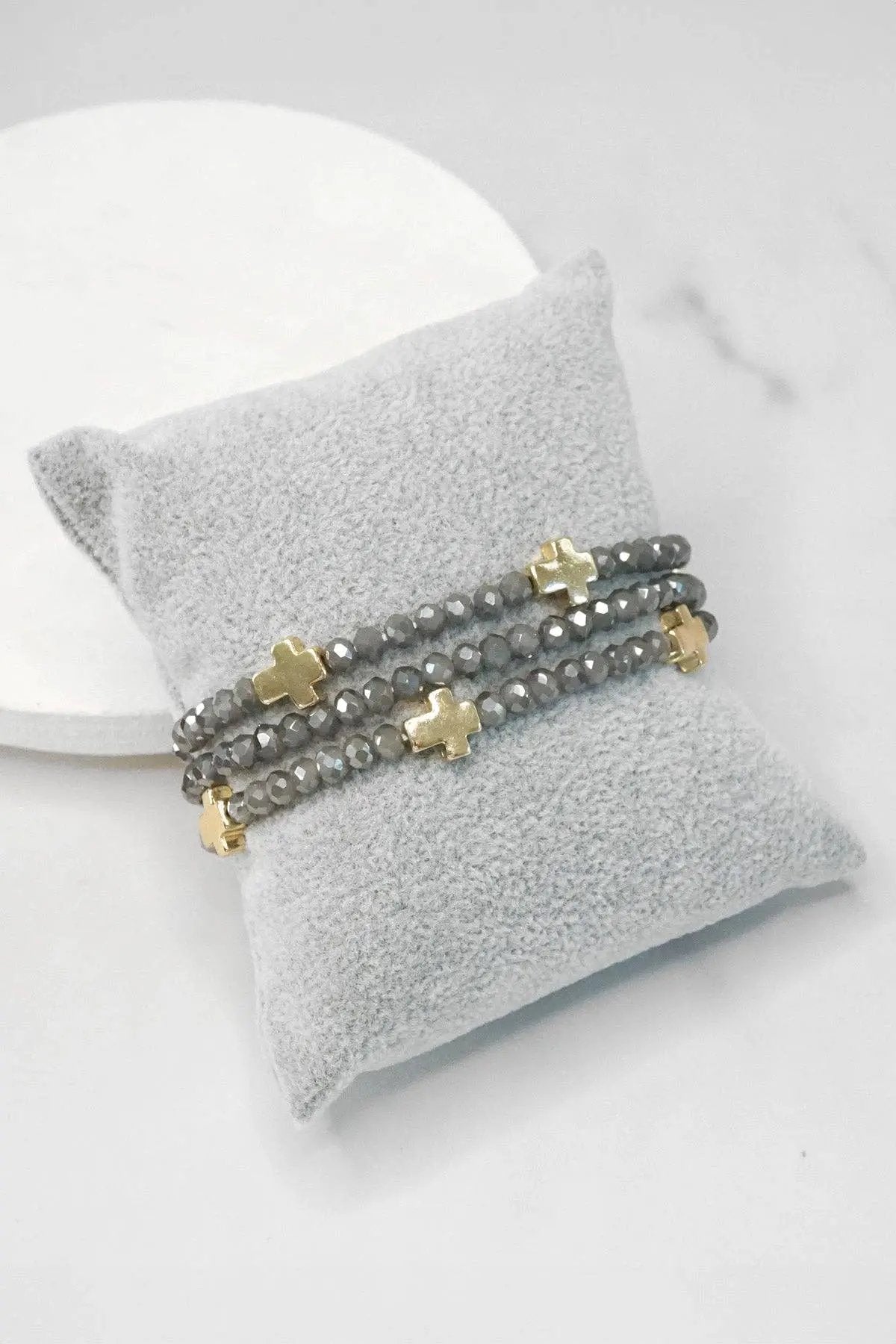 PennyLine inc Mini Sideways Cross Bracelet stack Glass and gold metal beads: Black - Jewelry mini sideways cross bracelet stack glass and gold metal beads black