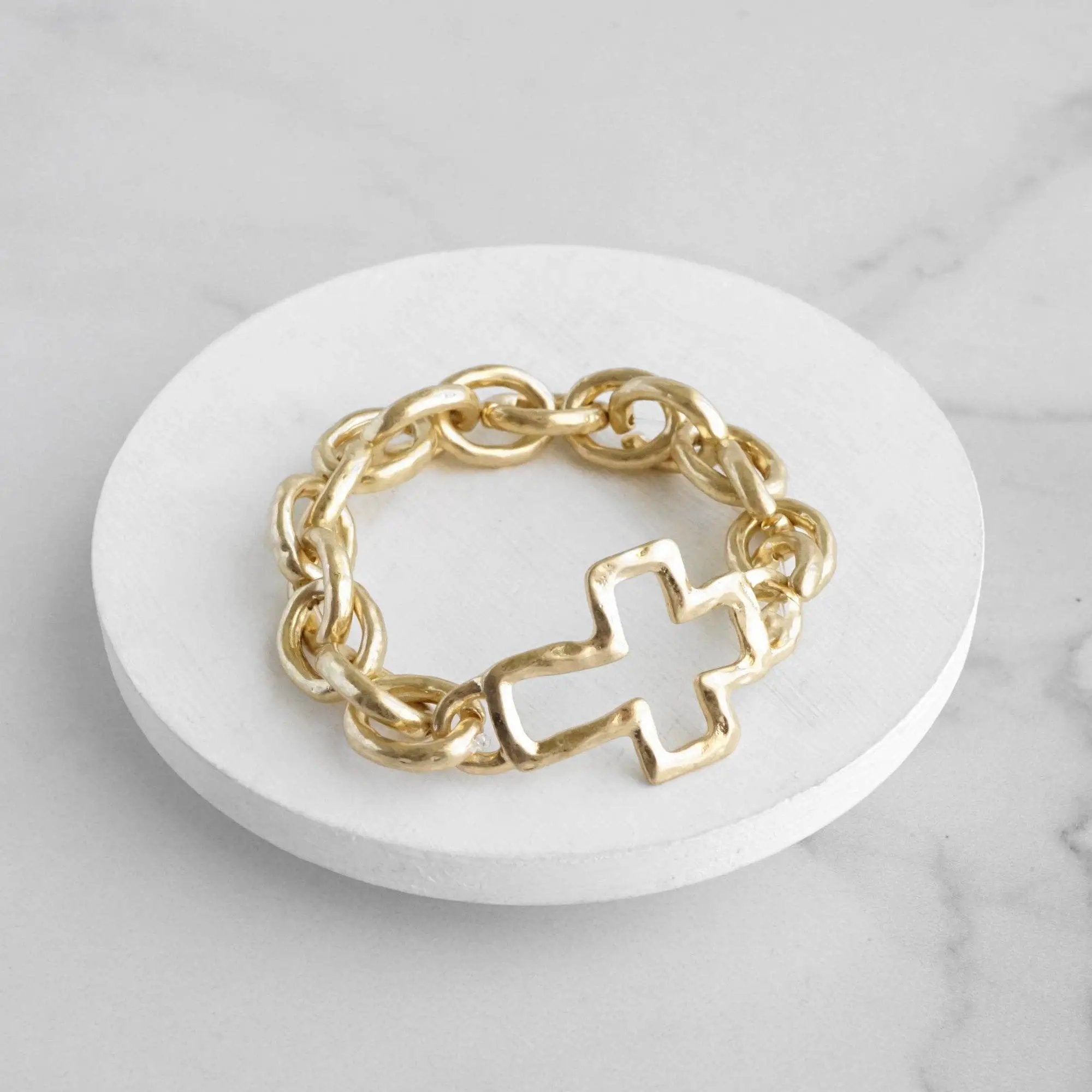 PennyLine inc The Chunky Cross Chain Worn Gold Bracelet - Jewelry chunky chain cross bracelet