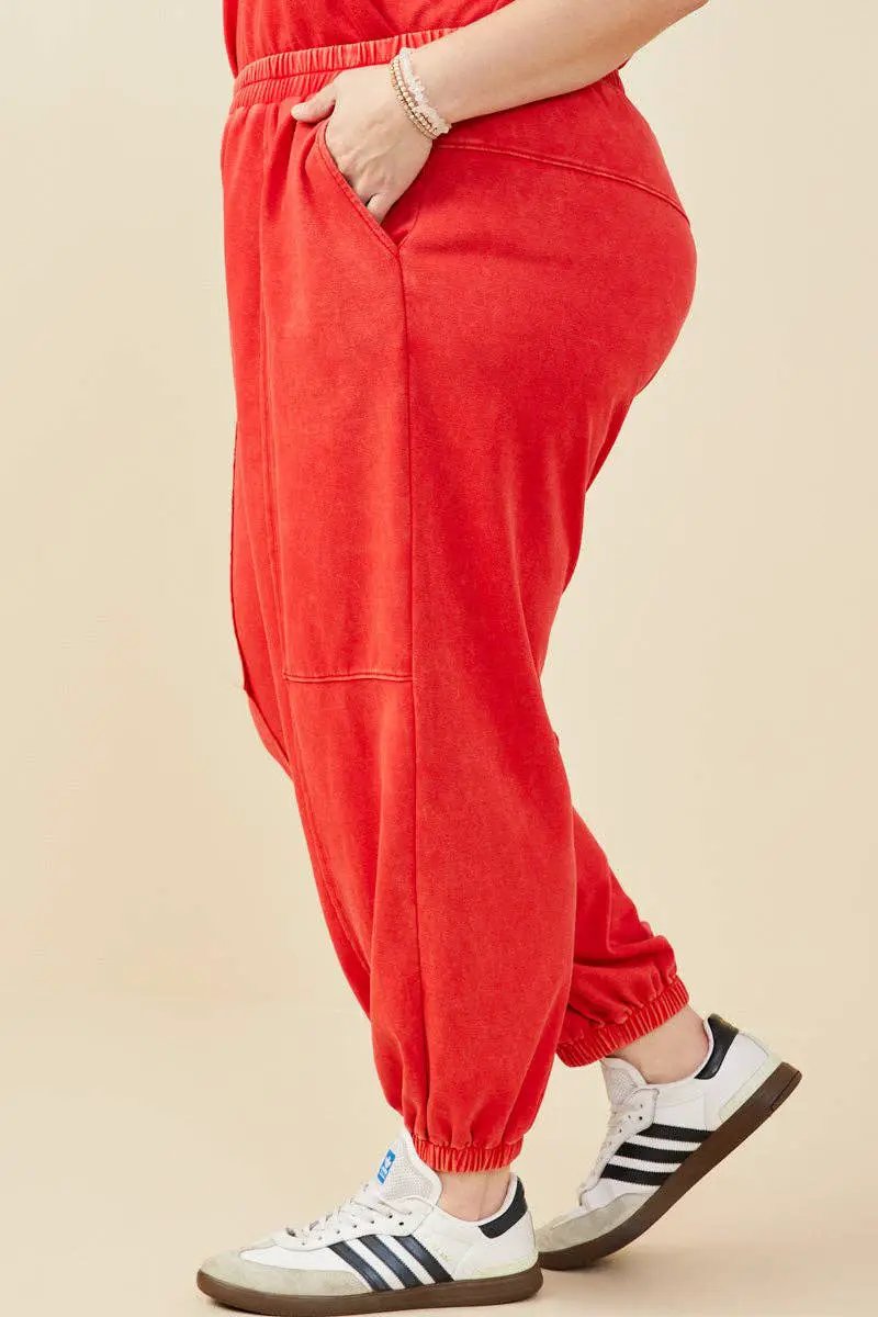Hayden LA Hayden LA - Womens Washed Paneled Knit Joggers: Red - Joggers