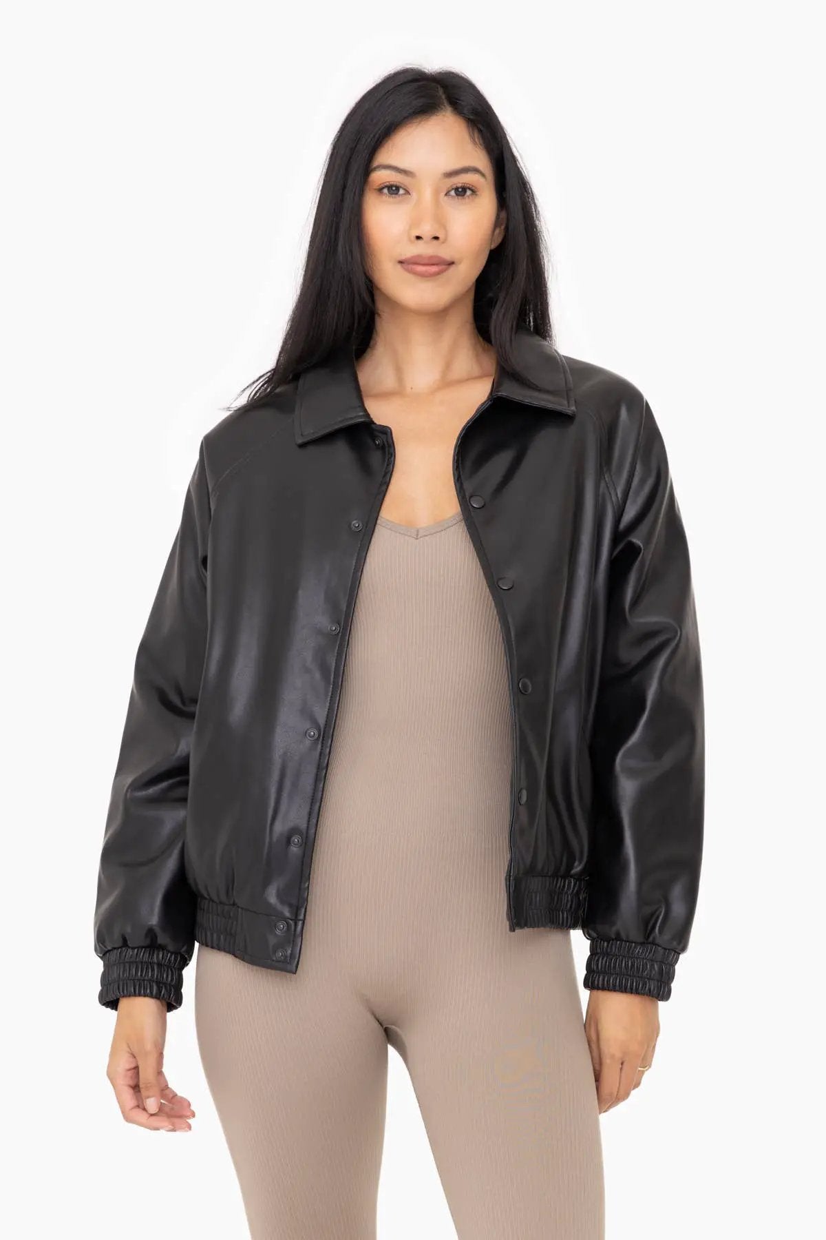 Mono B Mono B - Vegan Leather Bomber Jacket - Bomber Jackets Mono B - Vegan Leather Bomber Jacket