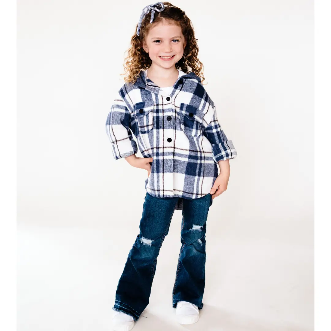 HAHA MAMA Clothing Navy Plaid Hooded Flannel - CHILD - Shirts