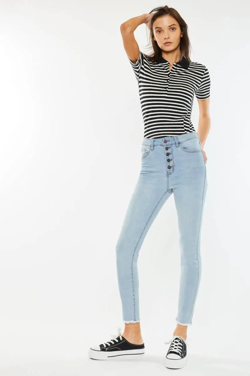 Nature Denim The High-Rise Button Fly Ankle Skinny - Light Wash - Jeans