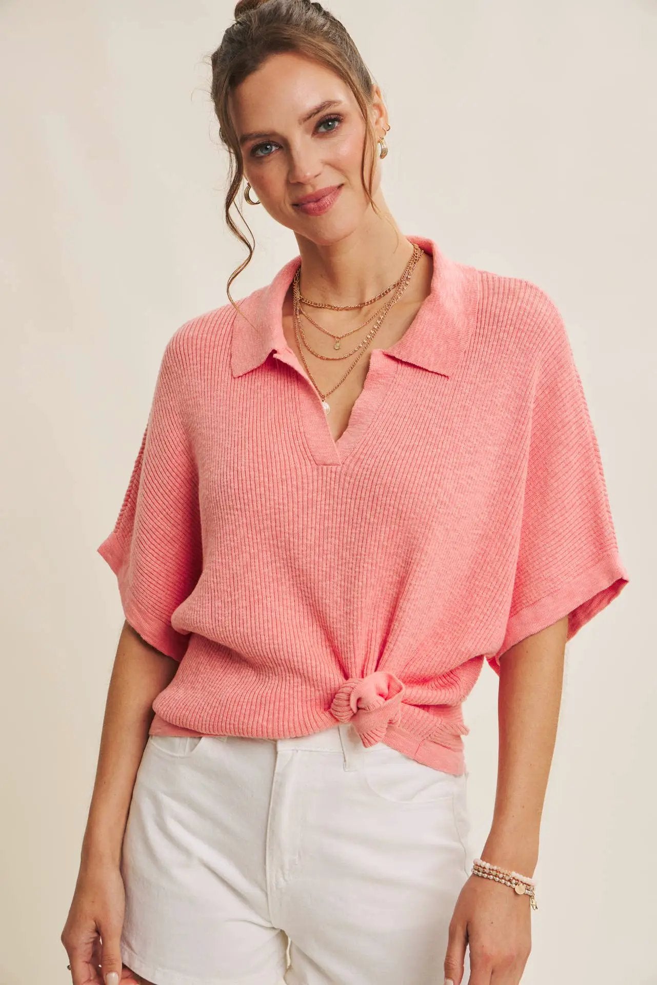 in february The Relaxed Fit Luxe Slub Knit Top – Papaya - Sweaters