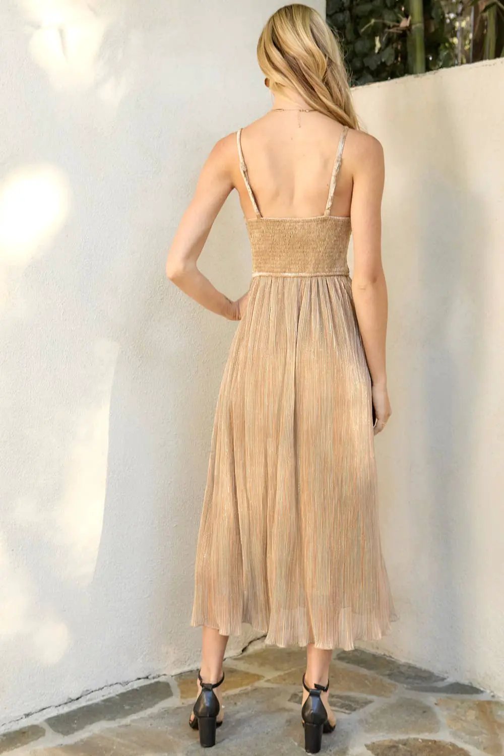 Mystree Mystree Shiny Mixed Cami Midi Dress in Champagne - Dresses
