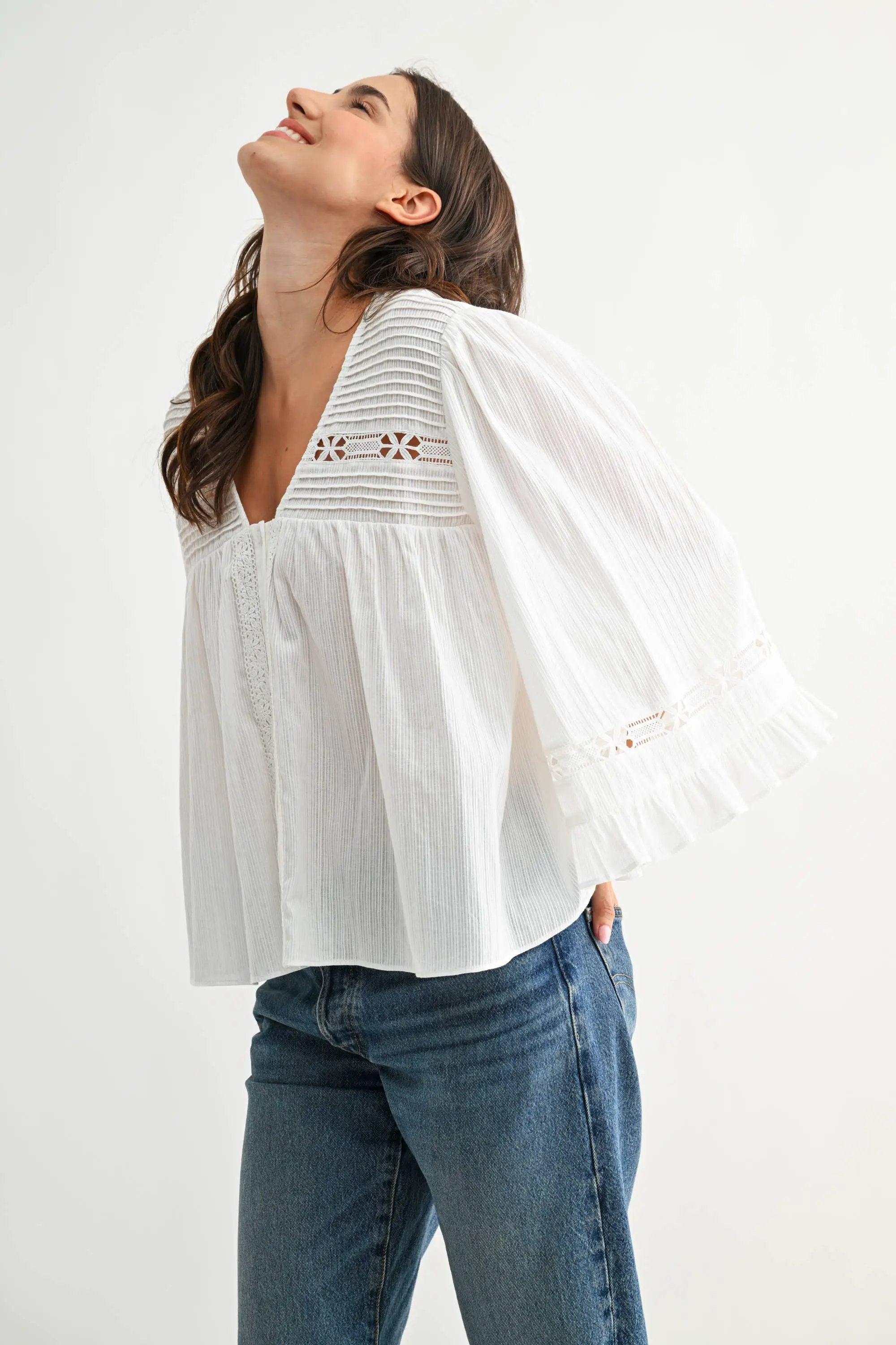 Camellia The Grace Lace Pintuck Blouse – Off White - Blouses