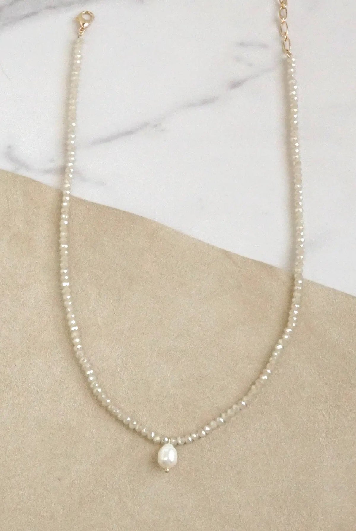 PennyLine inc The Beige Glass Beaded Chain Freshwater Pearl Pendant Necklace - Jewelry short necklace glass beads pendant beige