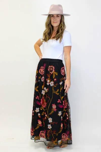 Avani Del Amour Avani Del Amour Black Frock Multicolor Embroidered Floral Maxi Skirt - Skirts
