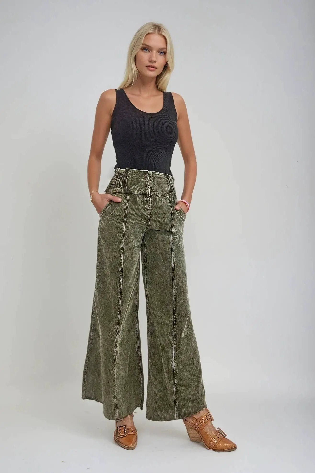 WISTERIA LANE Wisteria Lane - Distressed Corduroy Culotte Pants - Trousers