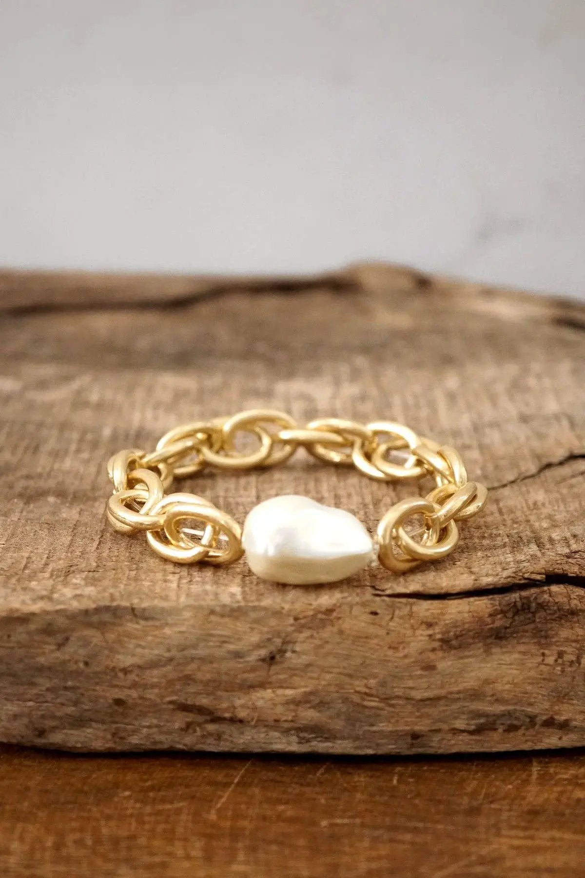 PennyLine inc The Golden Heirloom Pearl Chunky Chain Bracelet – Worn Gold - Bracelets