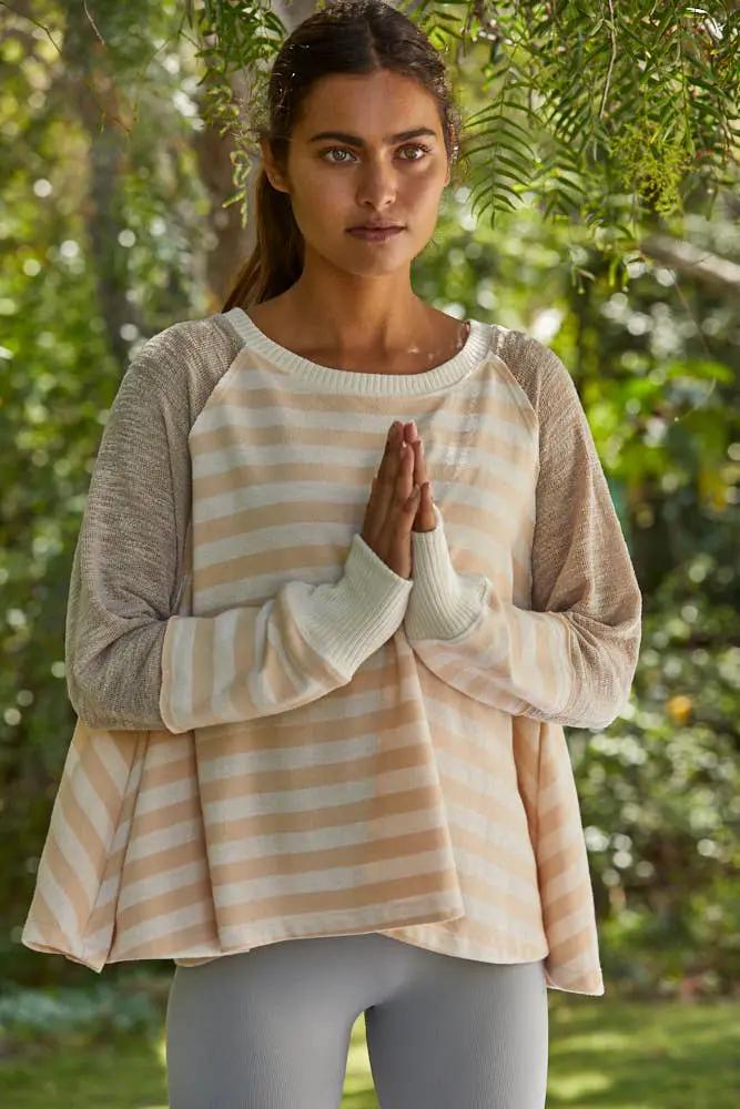By Together Dallon Contrast Raglan Sleeve Loose Fit Top in Dusty Rose & Ivory - Sweaters