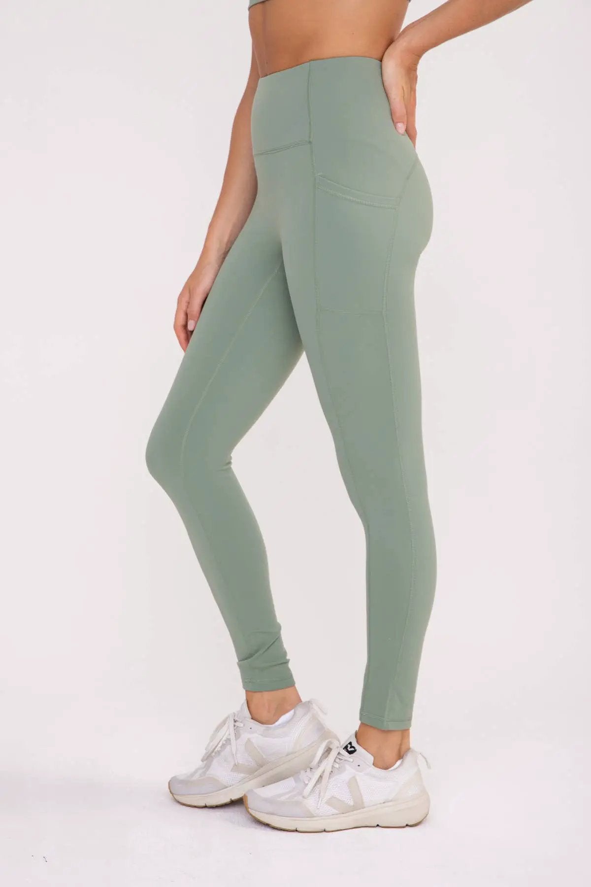 Mono B Mono B - No Front Seam Lycra-Blend Swoop Leggings in Sea Spray - Leggings Mono B -No Front Seam Lycra-Blend Swoop Leggings