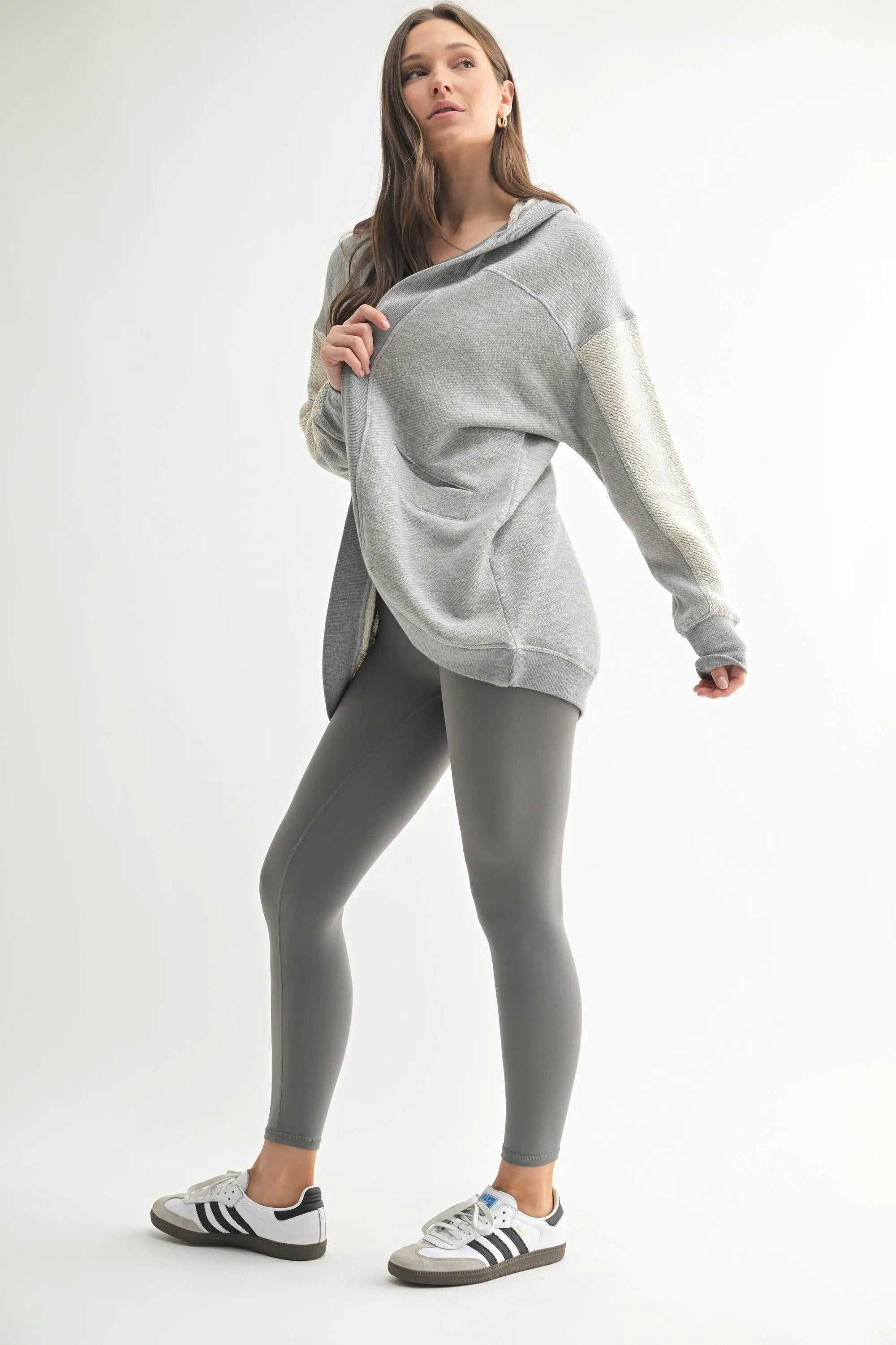 Mono B Mono B - Driftwood Hooded Cardigan in Heather Grey - Cardigans Mono B - Driftwood Hooded Cardigan