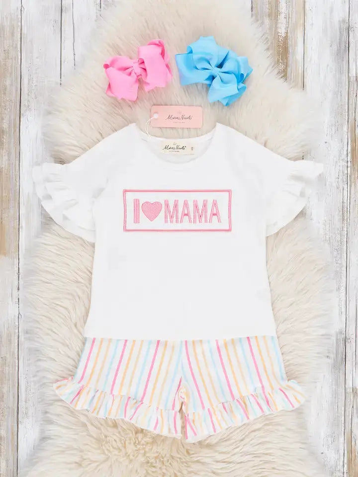 Marie Nicole Clothing Striped "I Love Mama" Smocked Ruffle Outfit - Baby & Toddler Outfits