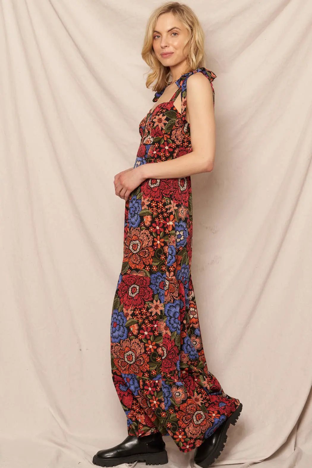 En Crème En Crème Black Multi Shoulder Tie Floral Print Maxi Dress - Dresses