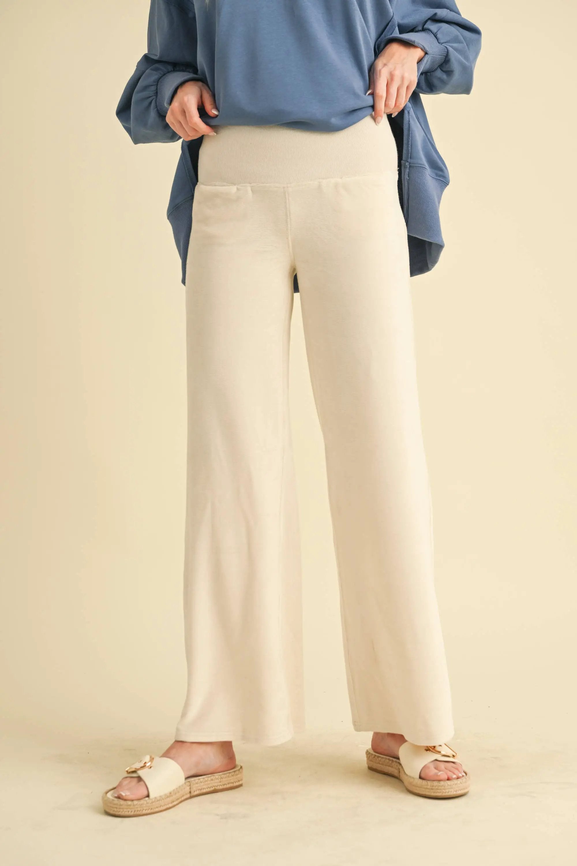 AEMI + CO AEMI + CO - Gini High Waist Lounge Pants in Coconut Milk - Joggers Gini High Waist Lounge Pants