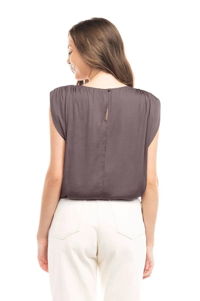Naked Zebra The Effortless Elegance Shirred Shoulder Top: Taro - Blouses