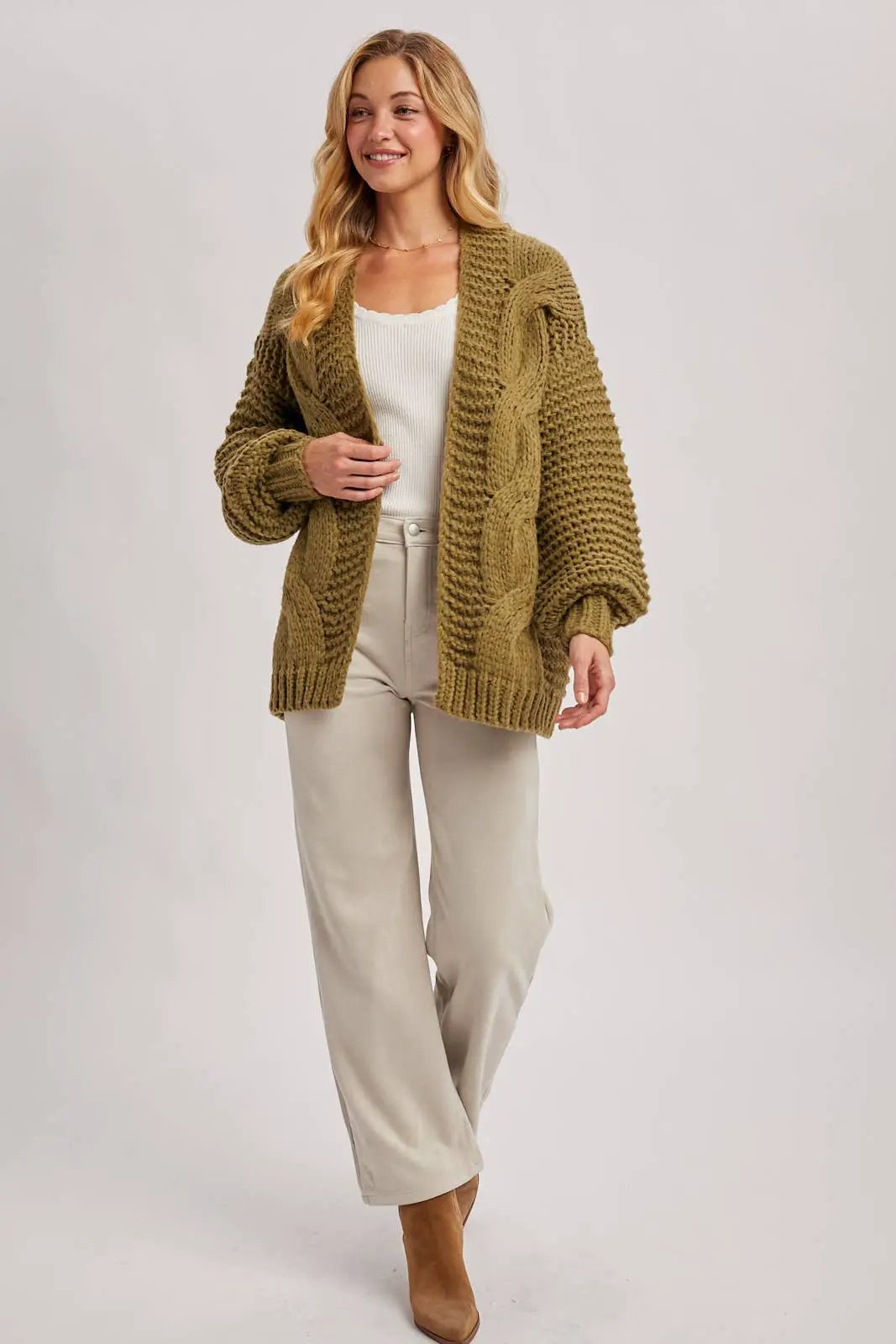 Bluivy Bluivy - Olive Grove Cozy Cable Knit Cardigan - Cardigans