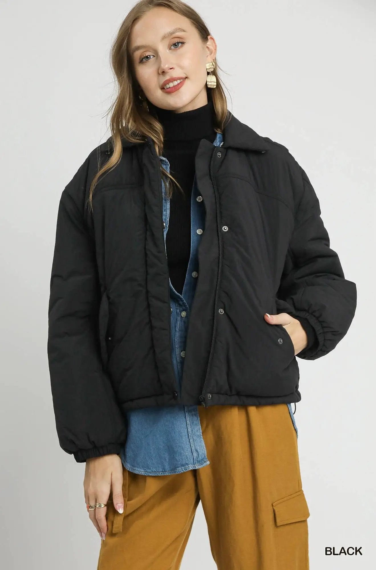 STYLE USA STYLE USA - Cold Front Confidence Black Sherpa Collar Puffer Jacket - Coats & Jackets