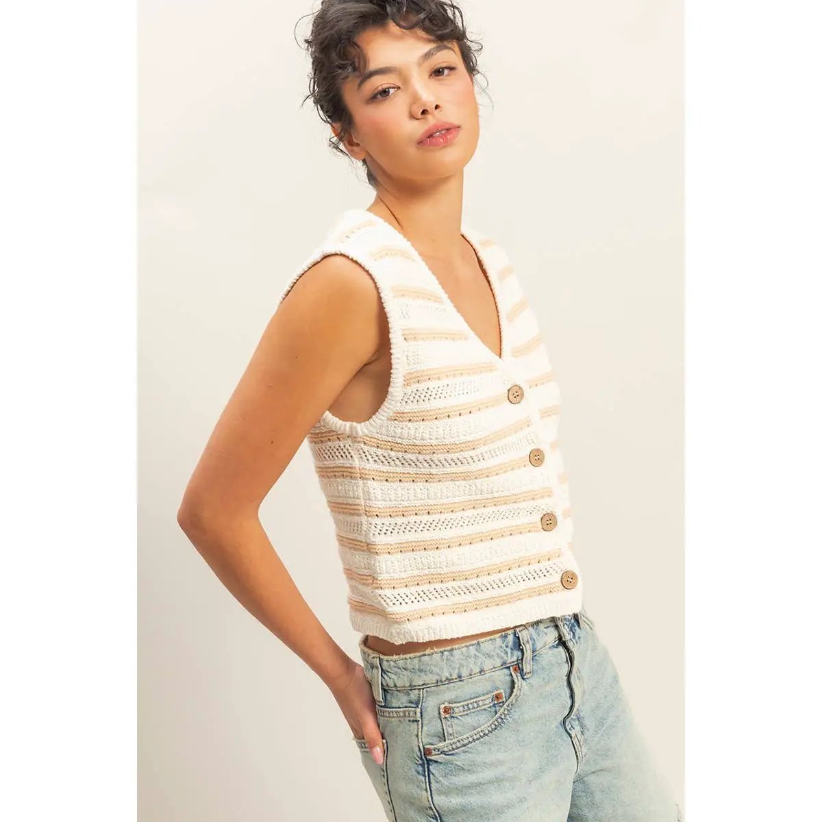 HYFVE HYFVE Striped Buttoned Sleeveless Vest - Tank Tops Sleeveless vest