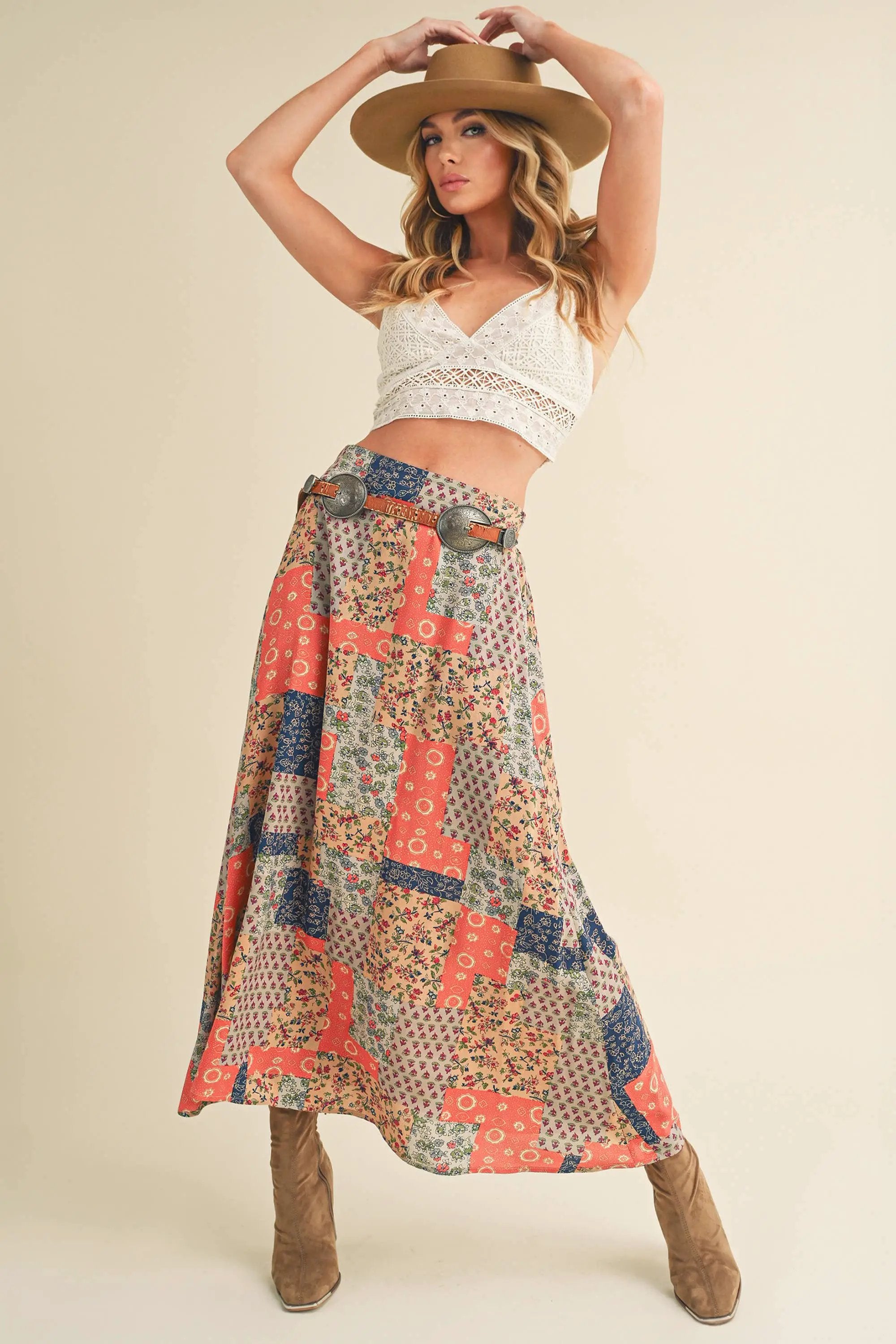 AEMI + CO AEMI + CO - Bradyn Print Skirt: Tan/Orange - Skirts