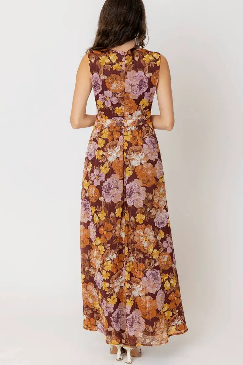 En Crème En Crème Brown Multi Floral Sleeveless V-Neck Maxi Dress - Dresses brown multi floral maxi dress
