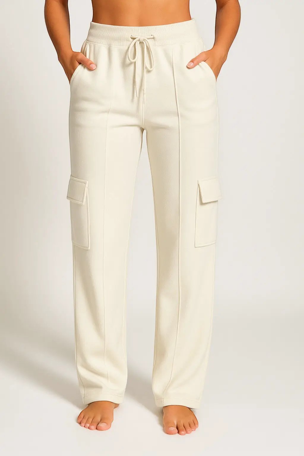 Grateful Threads Boutique Cream Cargo High Waist Casual Sweatpants - Sweatpants