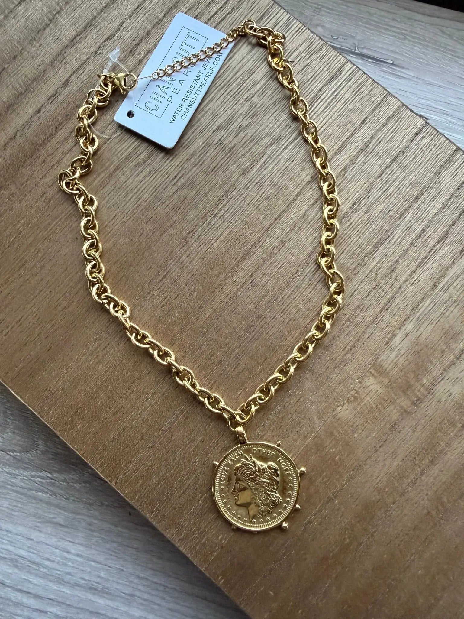 CHANSUTTPEARLS The HARROD Gold Coin Necklace (Water Resistant) - Necklaces