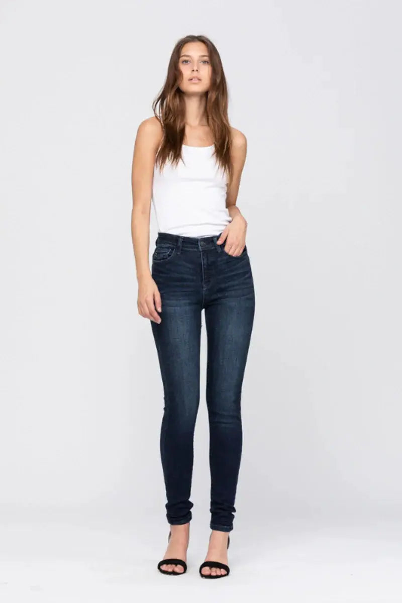 Judy Blue The Ultra High Waisted Dark Wash Skinny Fit Denim Jeans: REG & CURVY - Jeans Judy Blue High Waisted Dark Wash Skinny Fit Denim Jeans